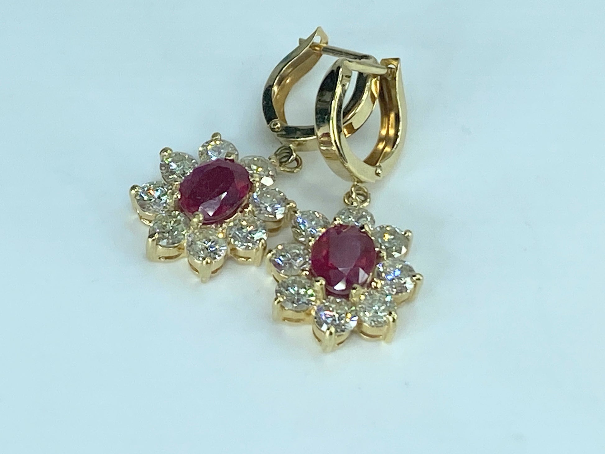 Appraised $8,995 14K 3.2ct natural Ruby 4.0ct G/Si1 Diamond earrings 7.1g JR437