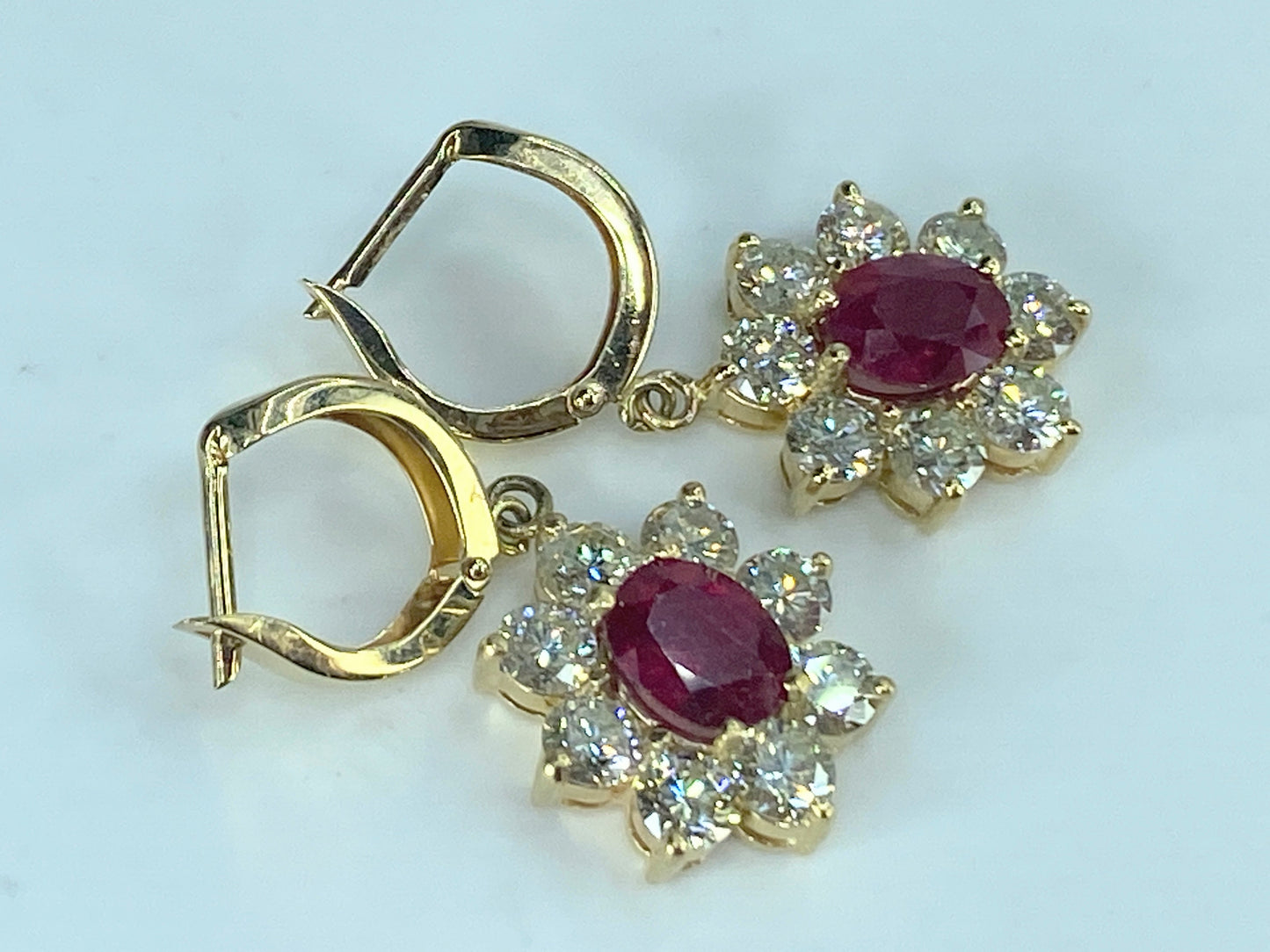 Appraised $8,995 14K 3.2ct natural Ruby 4.0ct G/Si1 Diamond earrings 7.1g JR437