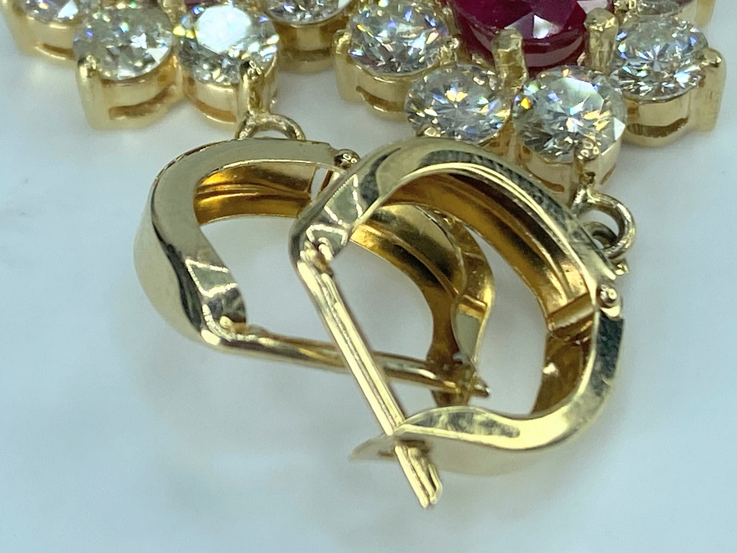 Appraised $8,995 14K 3.2ct natural Ruby 4.0ct G/Si1 Diamond earrings 7.1g JR437