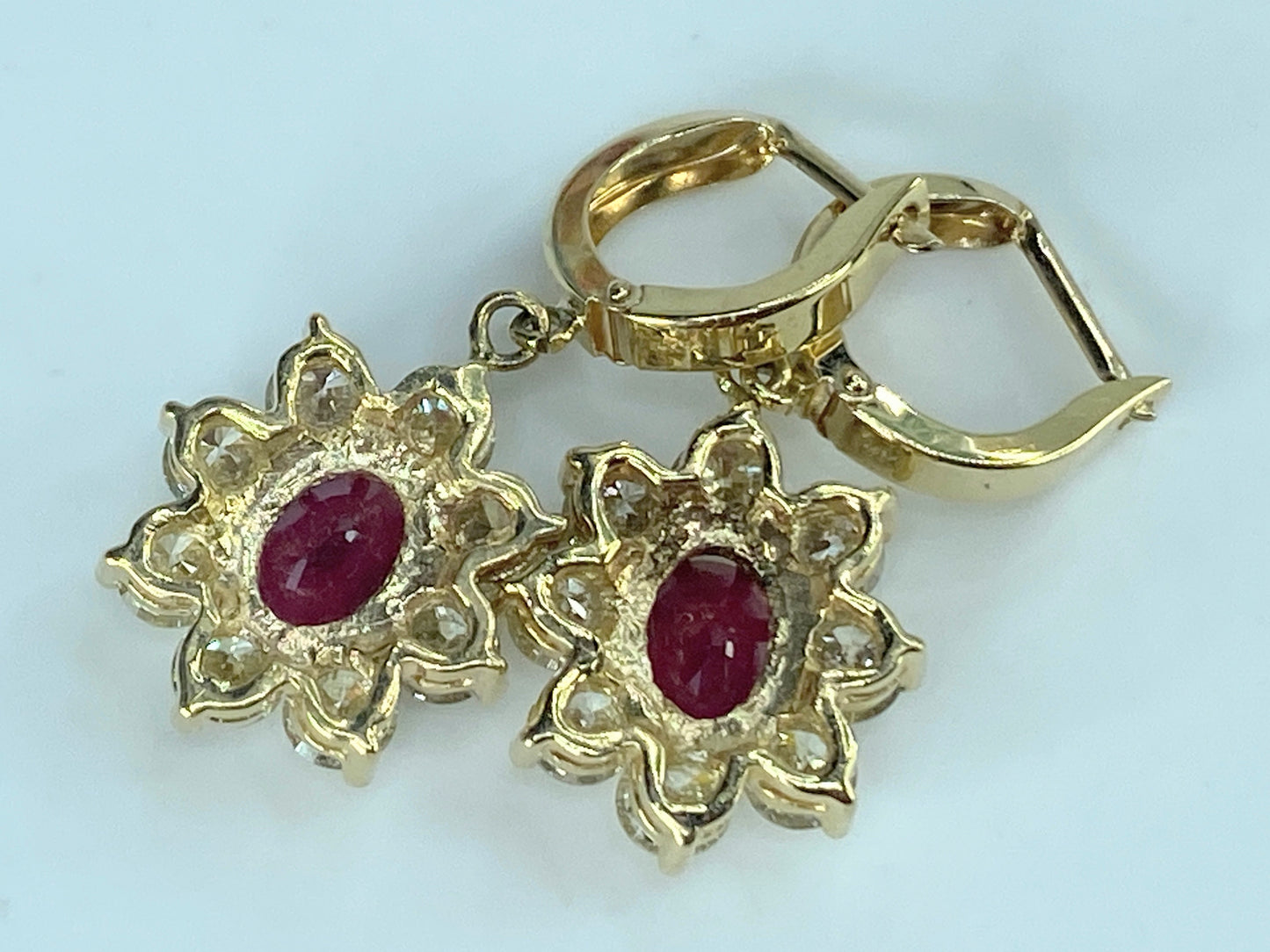 Appraised $8,995 14K 3.2ct natural Ruby 4.0ct G/Si1 Diamond earrings 7.1g JR437