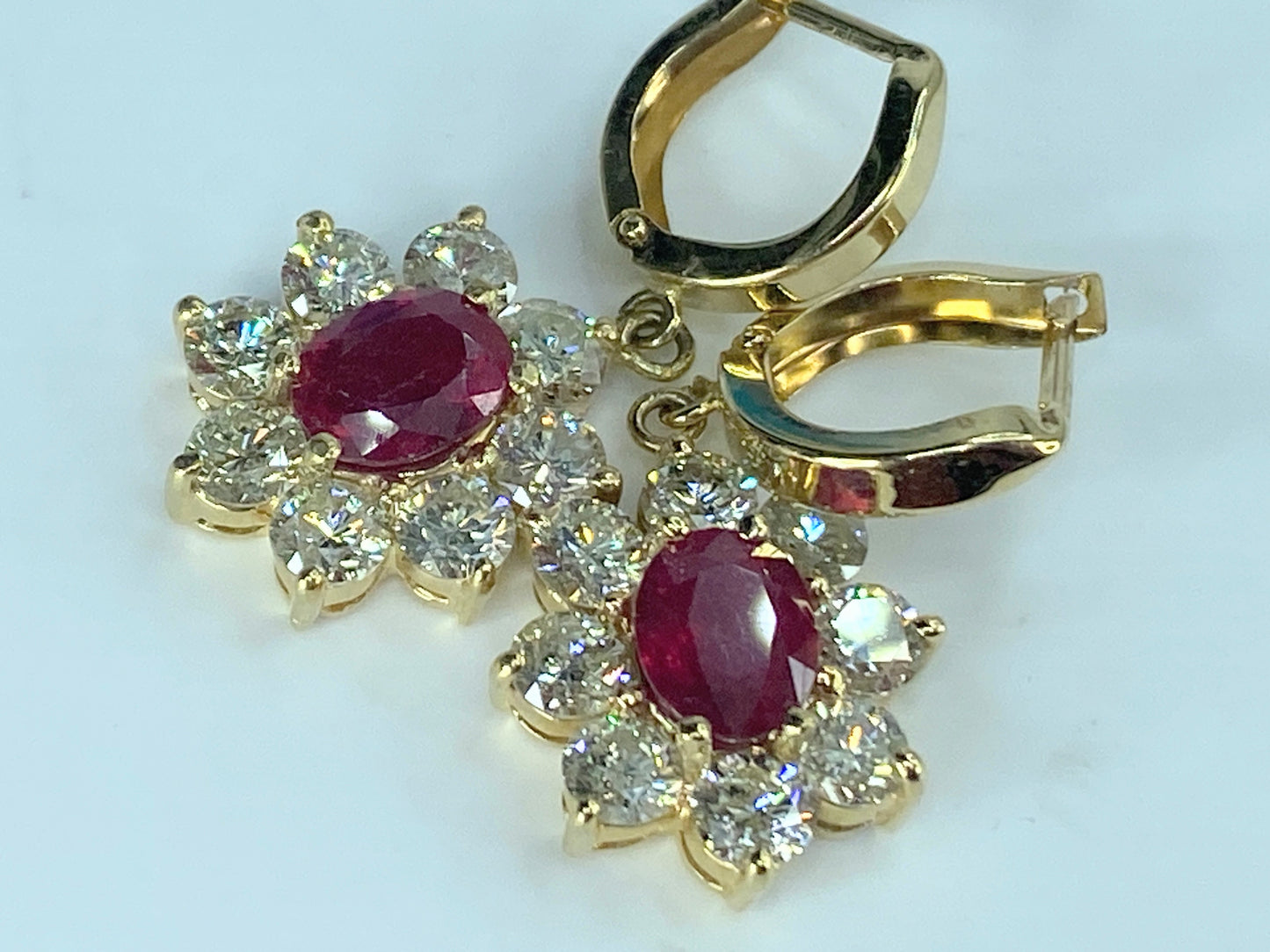 Appraised $8,995 14K 3.2ct natural Ruby 4.0ct G/Si1 Diamond earrings 7.1g JR437