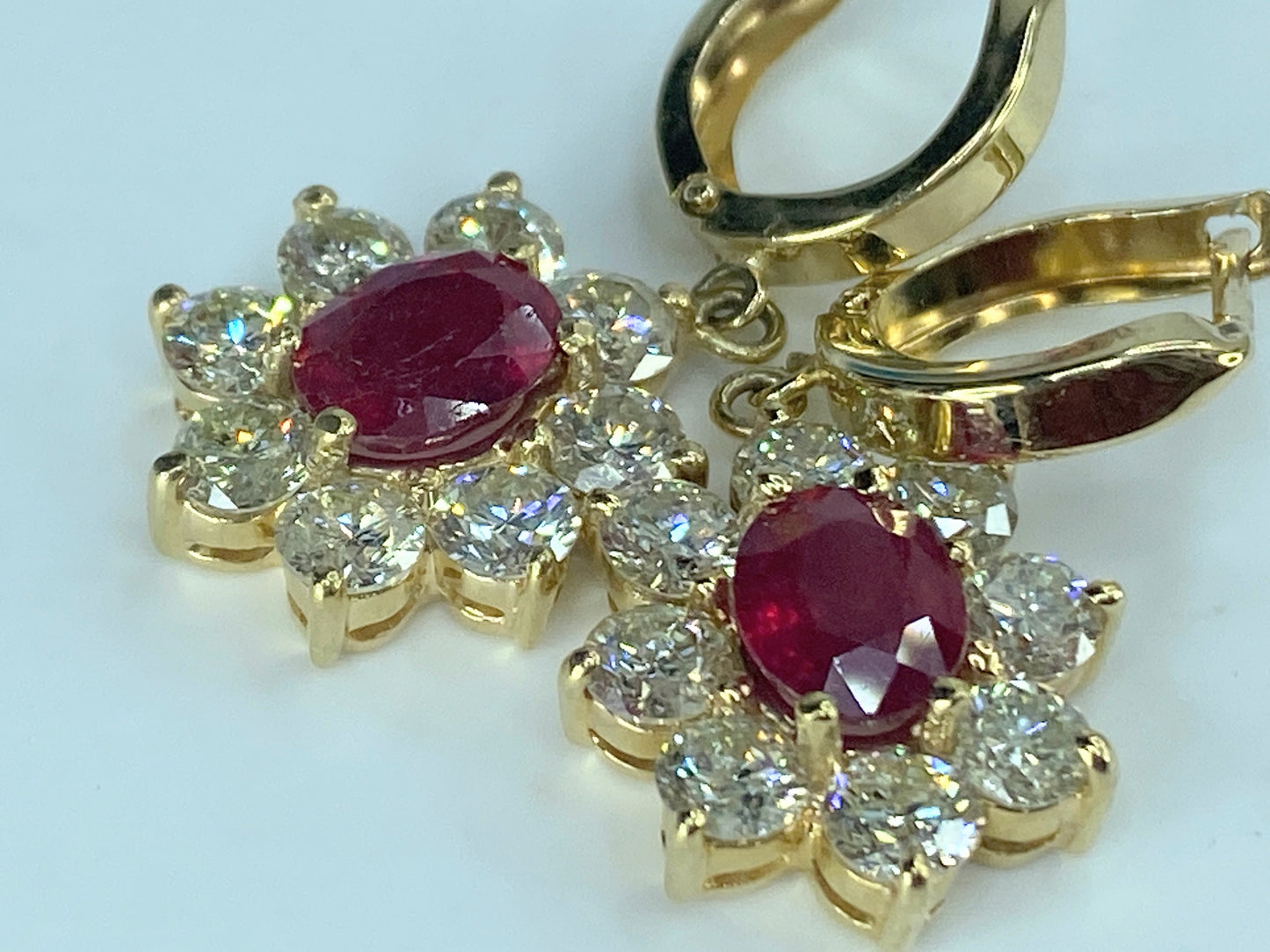 Appraised $8,995 14K 3.2ct natural Ruby 4.0ct G/Si1 Diamond earrings 7.1g JR437
