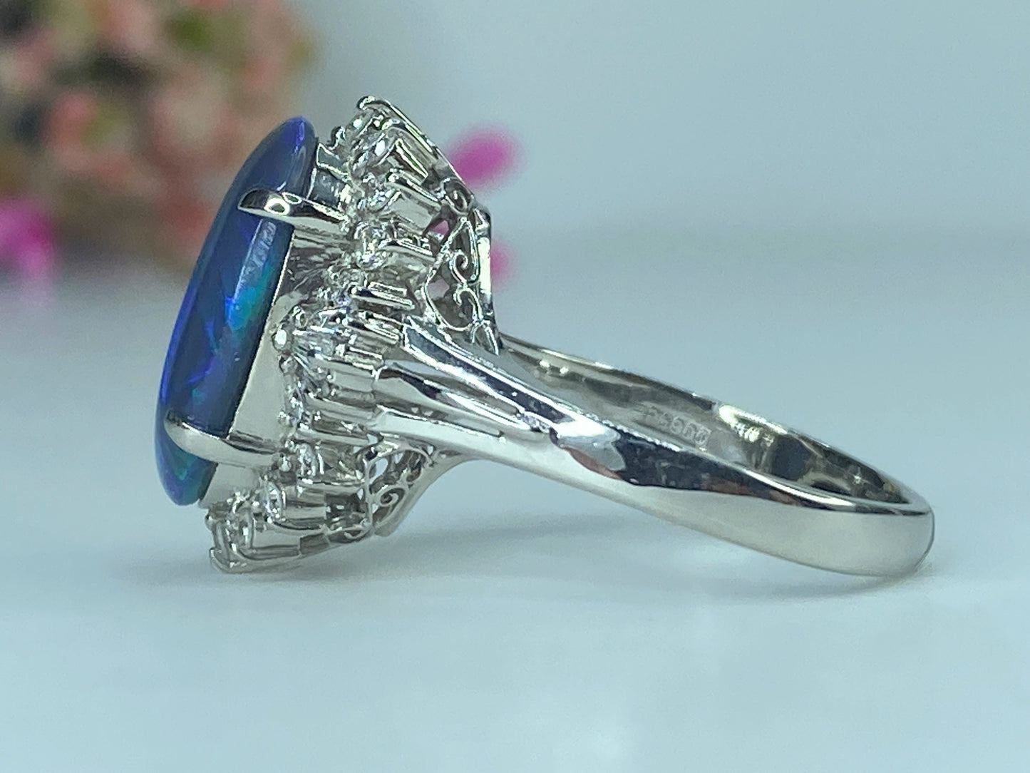 GIA certified Platinum 2.63ct Black Opal 0.74ct G/VS1 diamonds ring 6.8g JR439