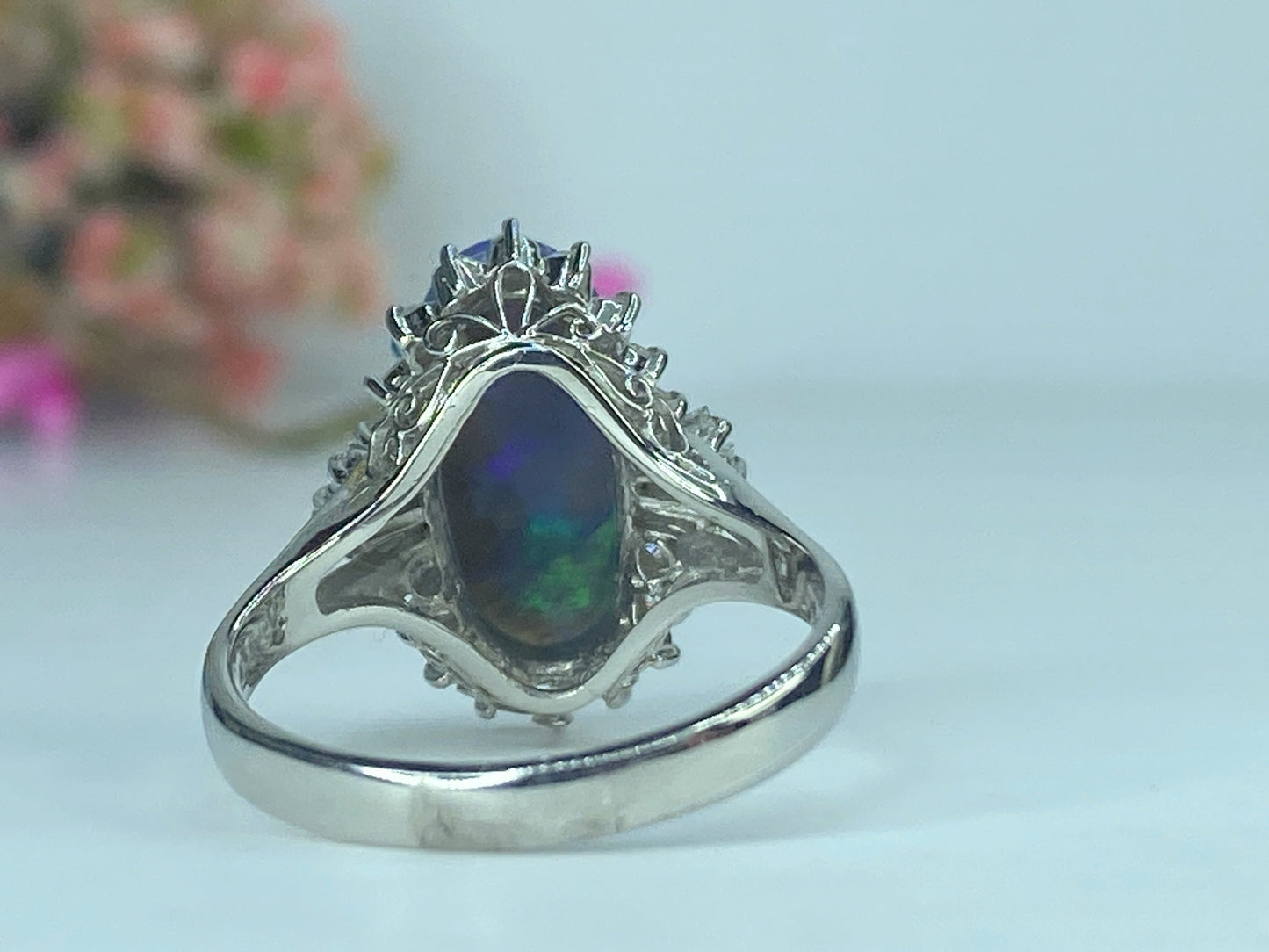 GIA certified Platinum 2.63ct Black Opal 0.74ct G/VS1 diamonds ring 6.8g JR439