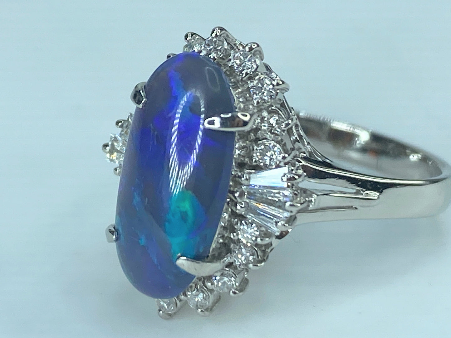 GIA certified Platinum 2.63ct Black Opal 0.74ct G/VS1 diamonds ring 6.8g JR439