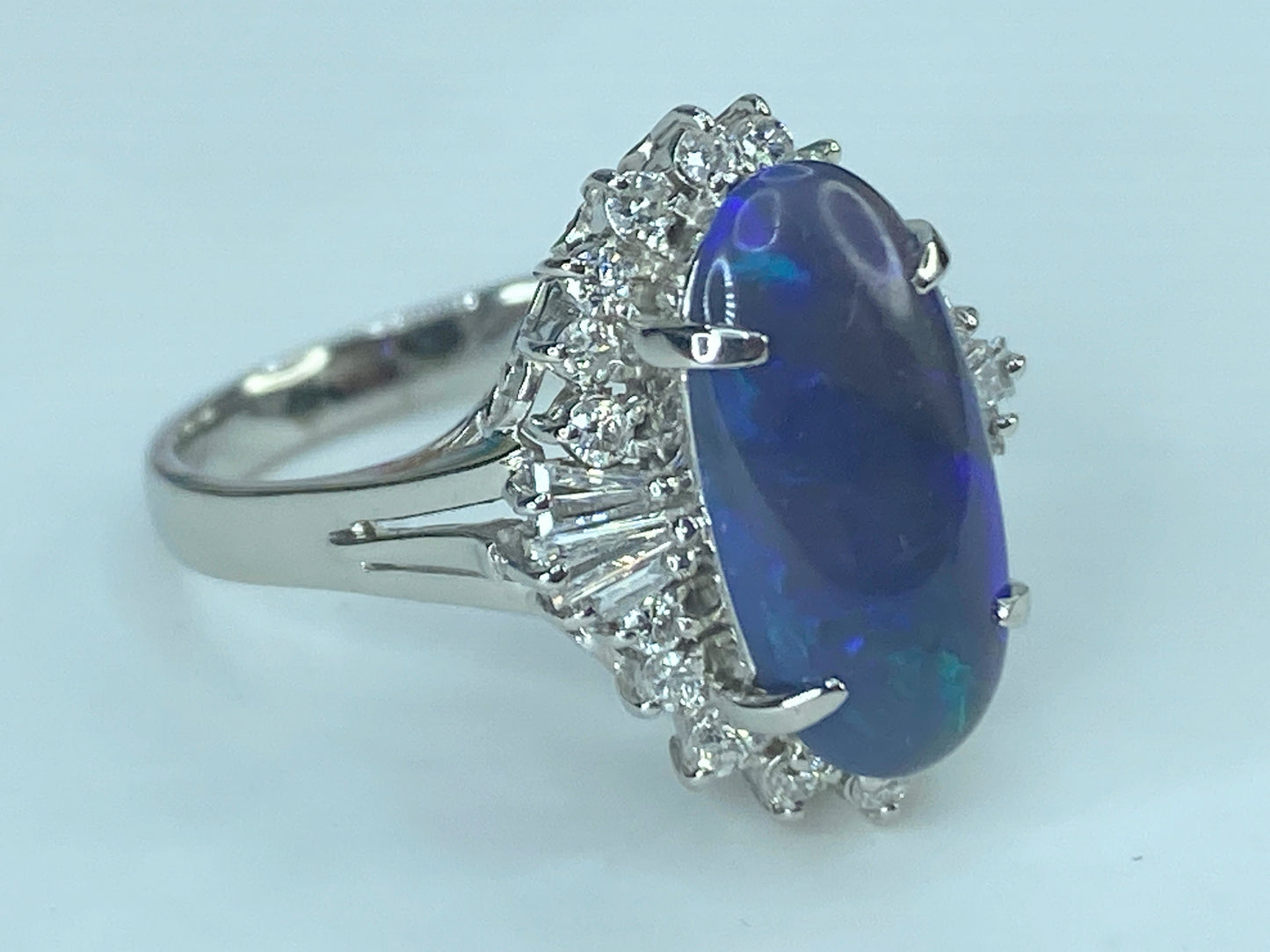 GIA certified Platinum 2.63ct Black Opal 0.74ct G/VS1 diamonds ring 6.8g JR439