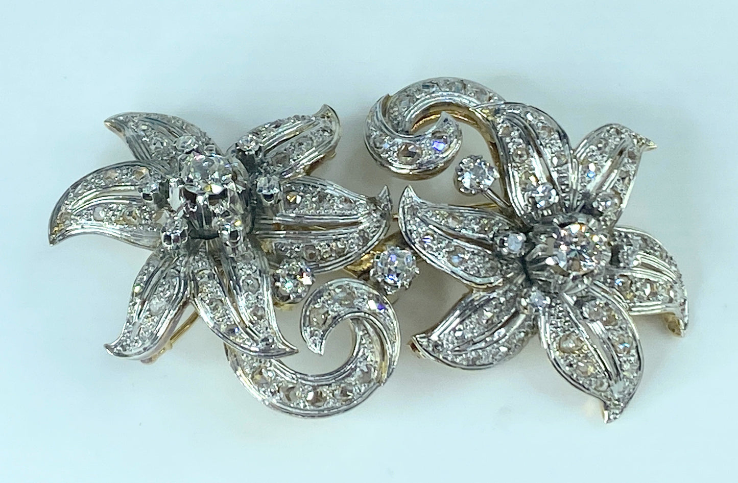 Appraised $19,995 Antique 18K 5.1ct Old Euro cut diamond Flower brooch 65g JR440