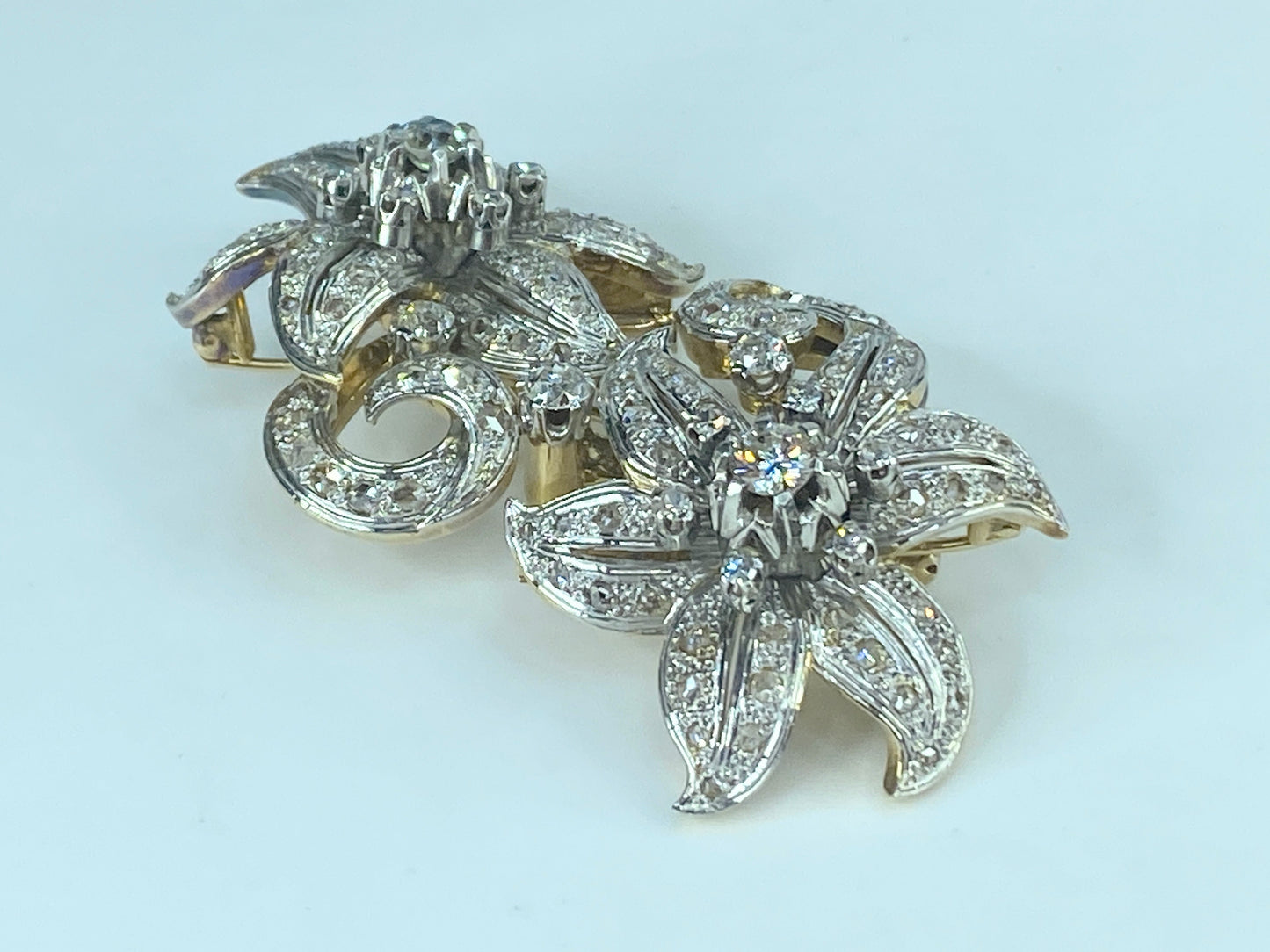Appraised $19,995 Antique 18K 5.1ct Old Euro cut diamond Flower brooch 65g JR440