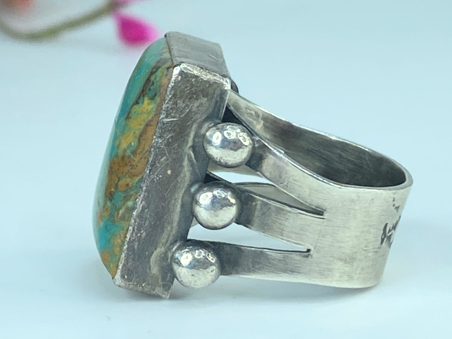 Vintage Native American Navajo Gary. G Turquoise Sterling Silver Ring JR443