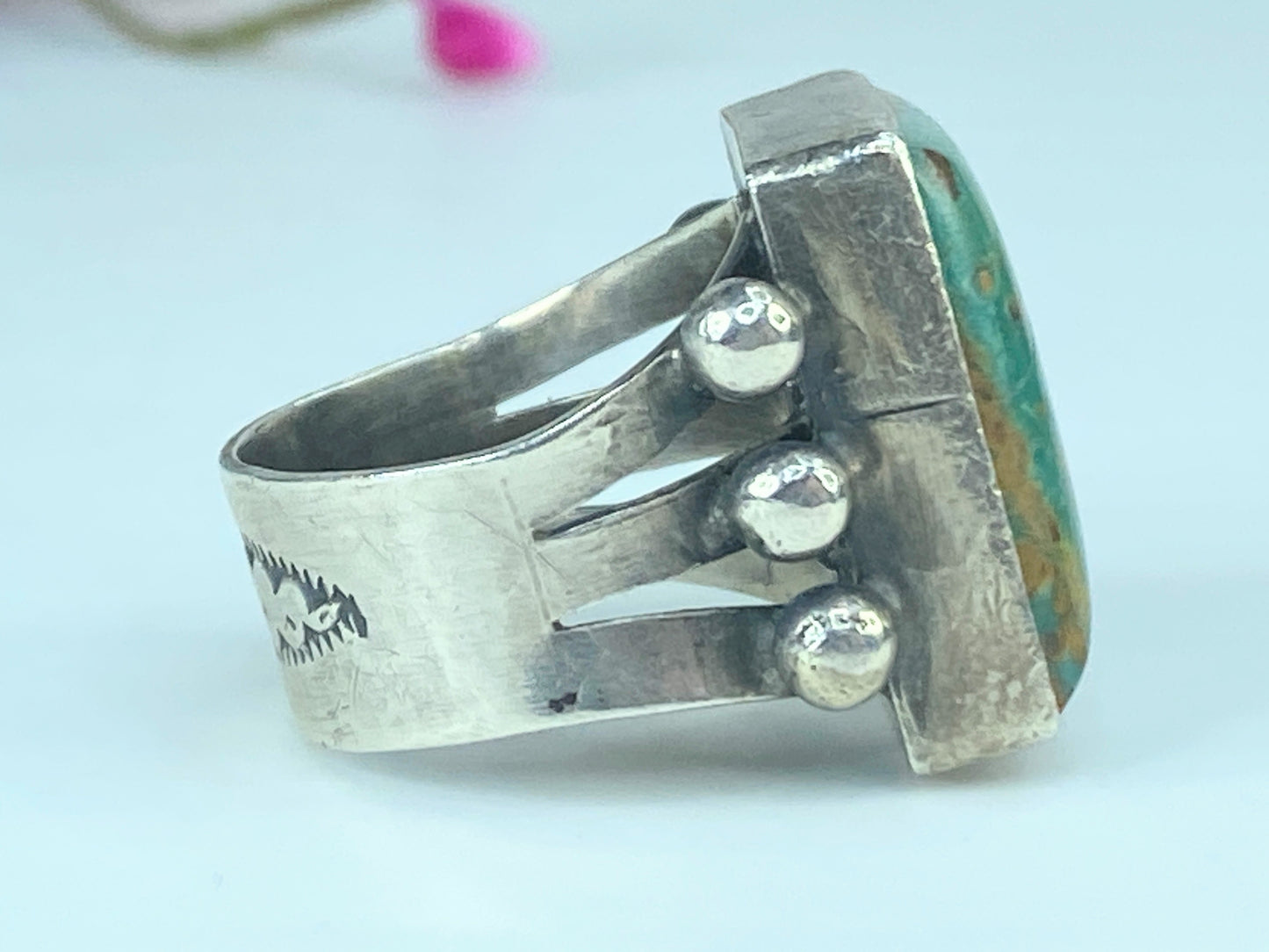 Vintage Native American Navajo Gary. G Turquoise Sterling Silver Ring JR443