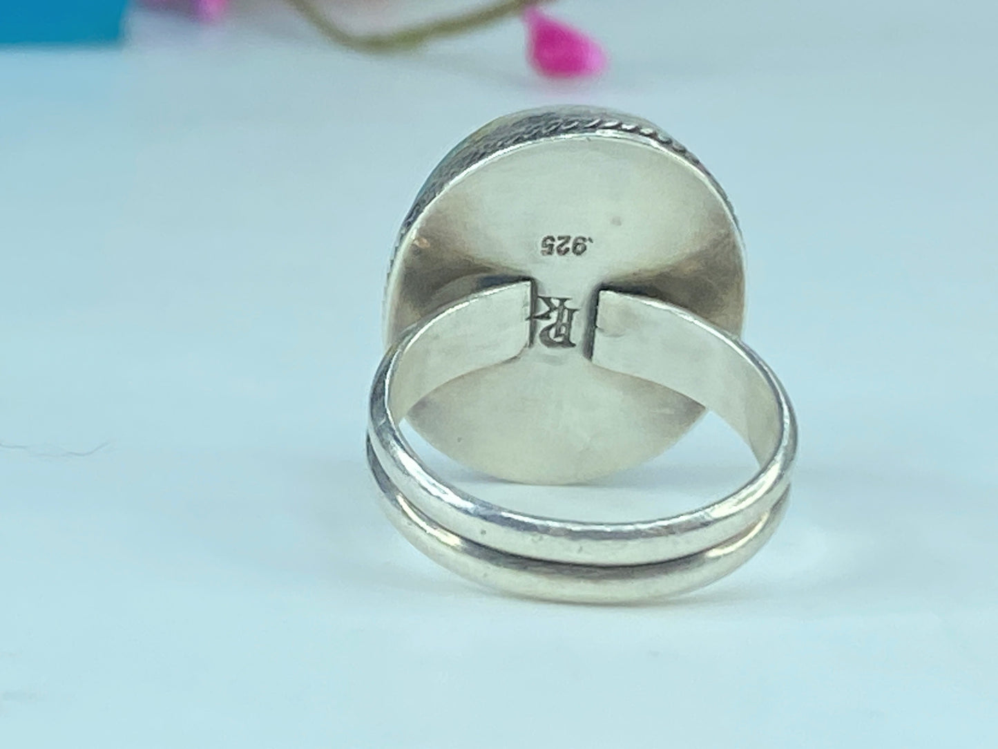 Signed 1970s P.J.K Navajo TURQUOISE Sterling Silver RING s7 9.9g JR444