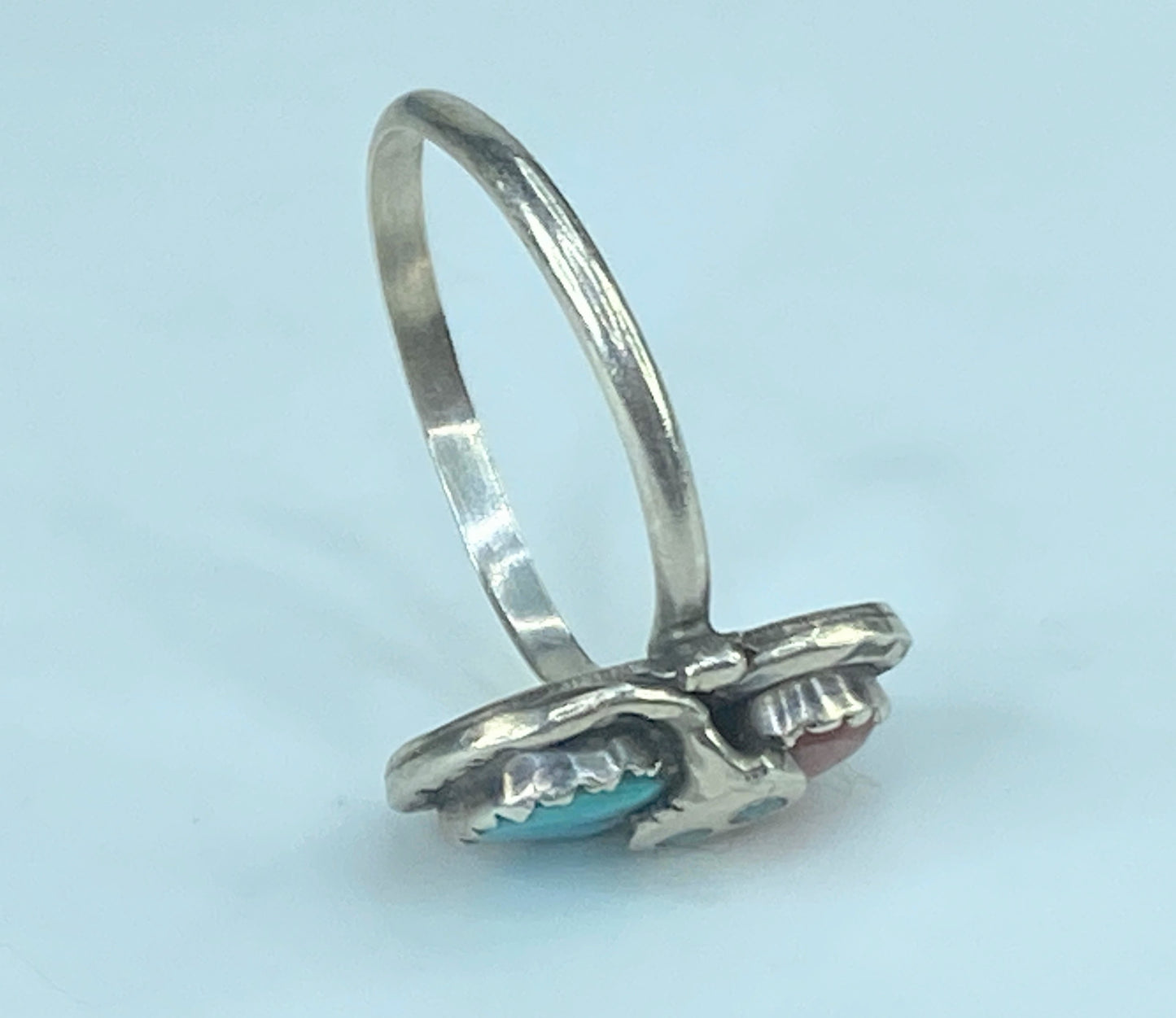 Native American Zuni sterling silver turquoise and coral Effie ring s6.5 JR445