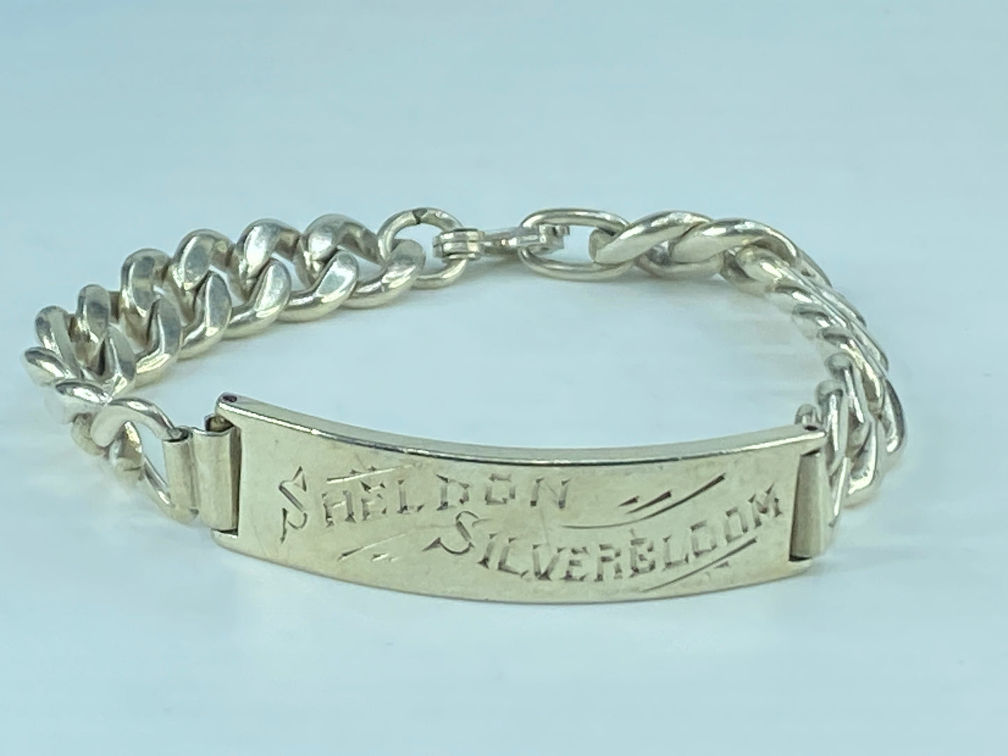 c1950's Huffy Sterling Silver ID band curb link bracelet 8.0" 47.1 grams JR446
