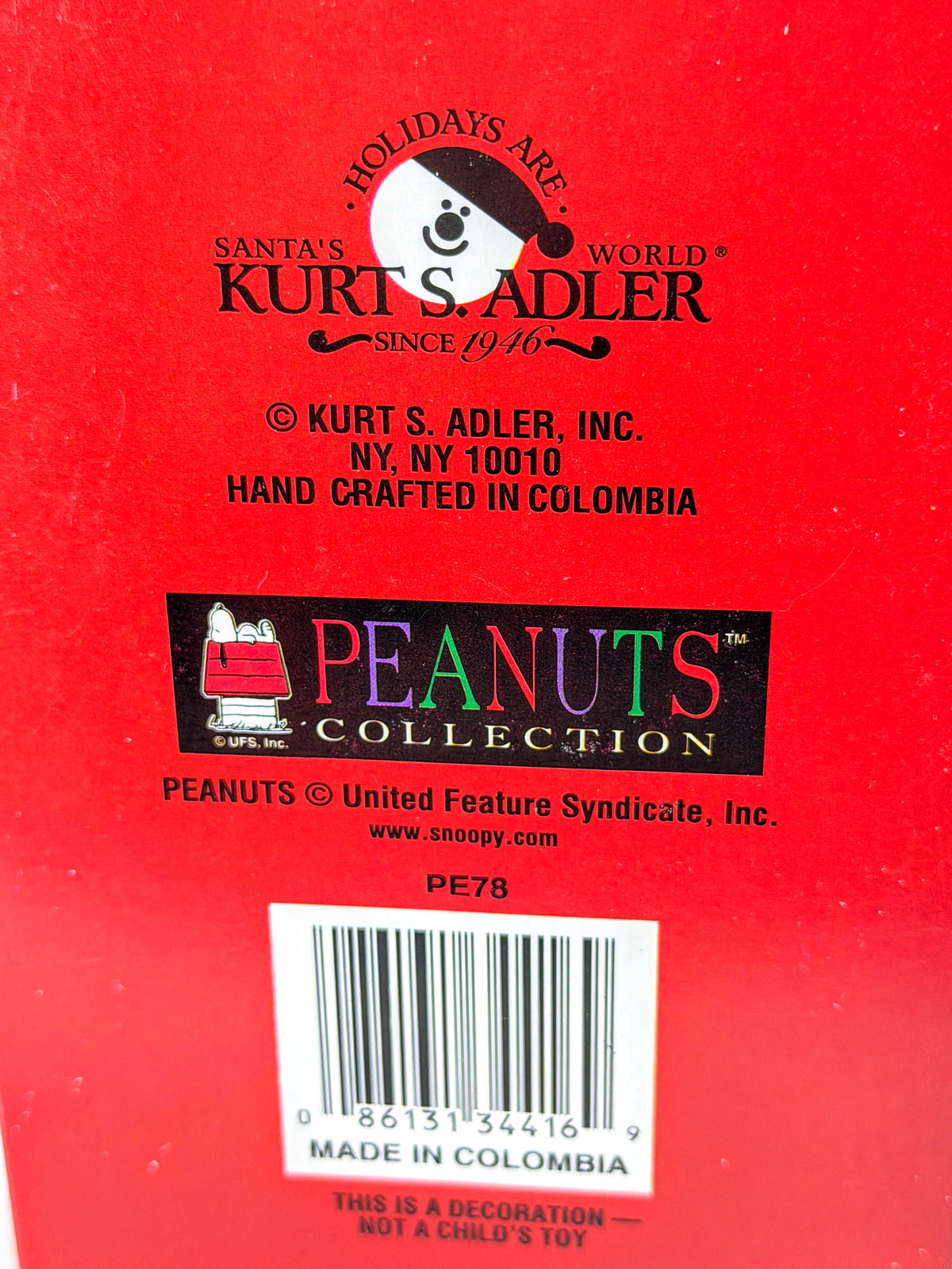 Vintage Kurt Adler Peanuts Charlie Brown Santa Glass Christmas Ornament XN128