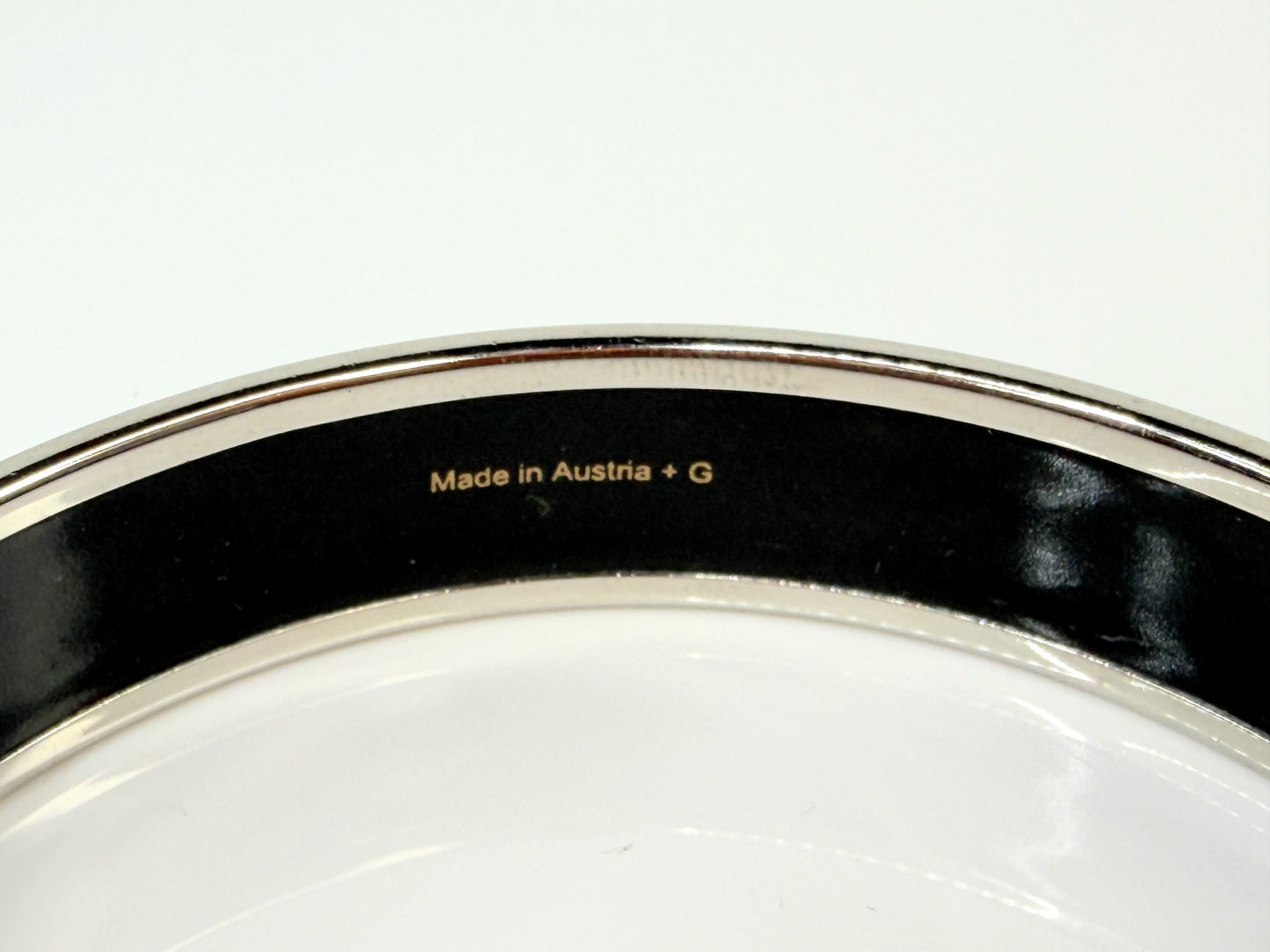 Vintage Hermes Paris Script Enamel Bangle Black Silver Austria GS771