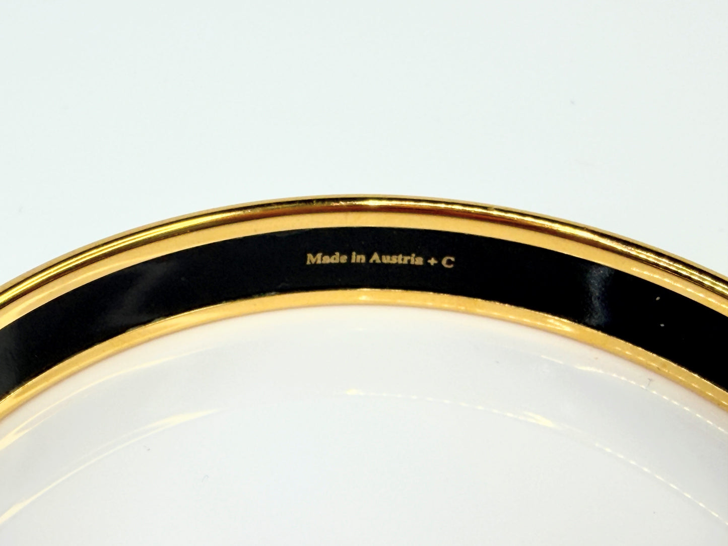 Vintage Hermès Enamel Bangle Bracelet Equestrian Motif Black Gold GS712
