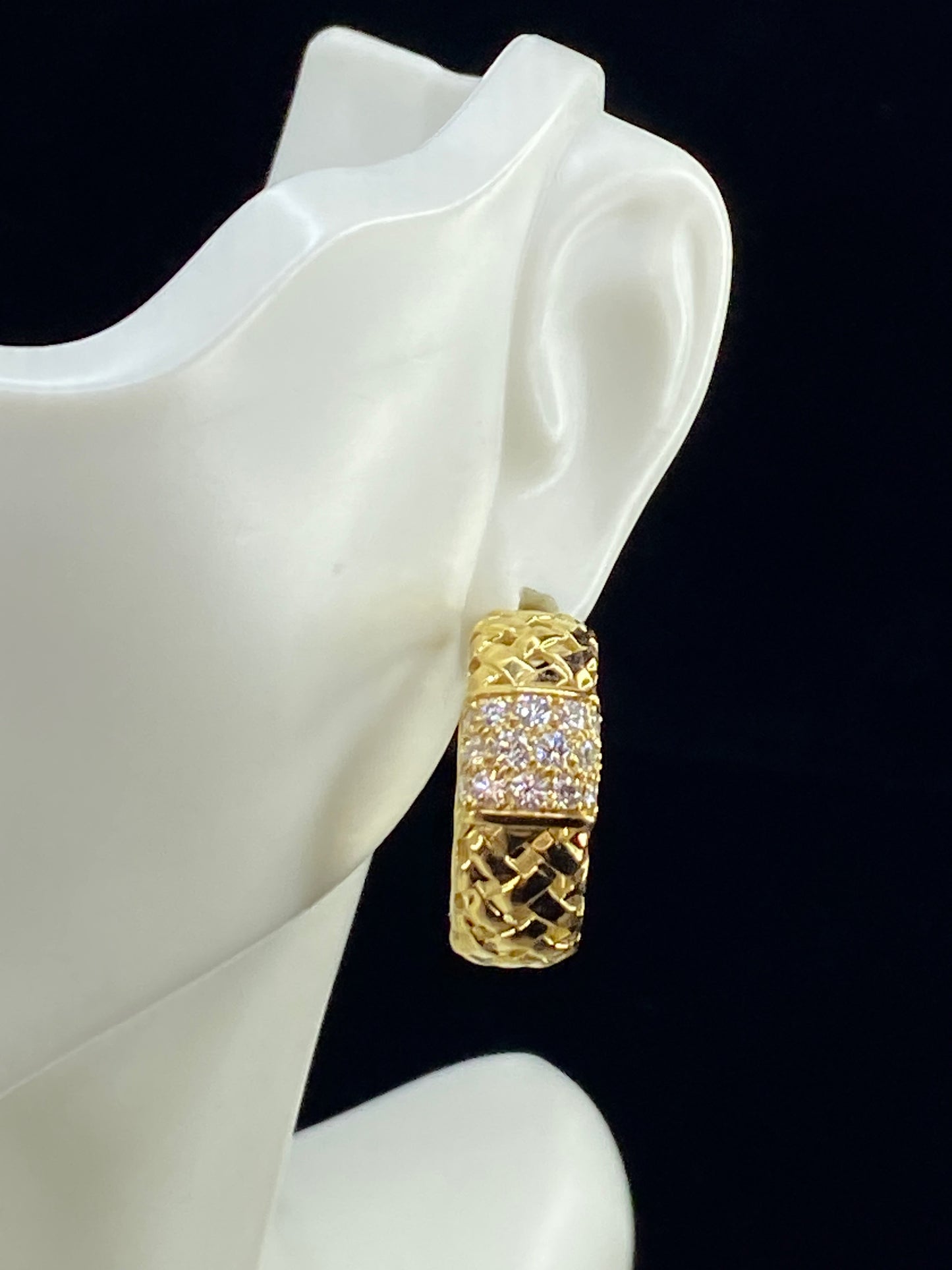 Tiffany & Co 18K gold Woven Vannerie Diamond hoop earrings