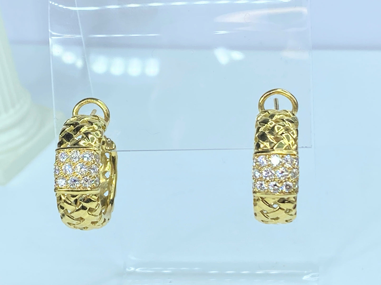 Tiffany & Co 18K gold Woven Vannerie Diamond hoop earrings