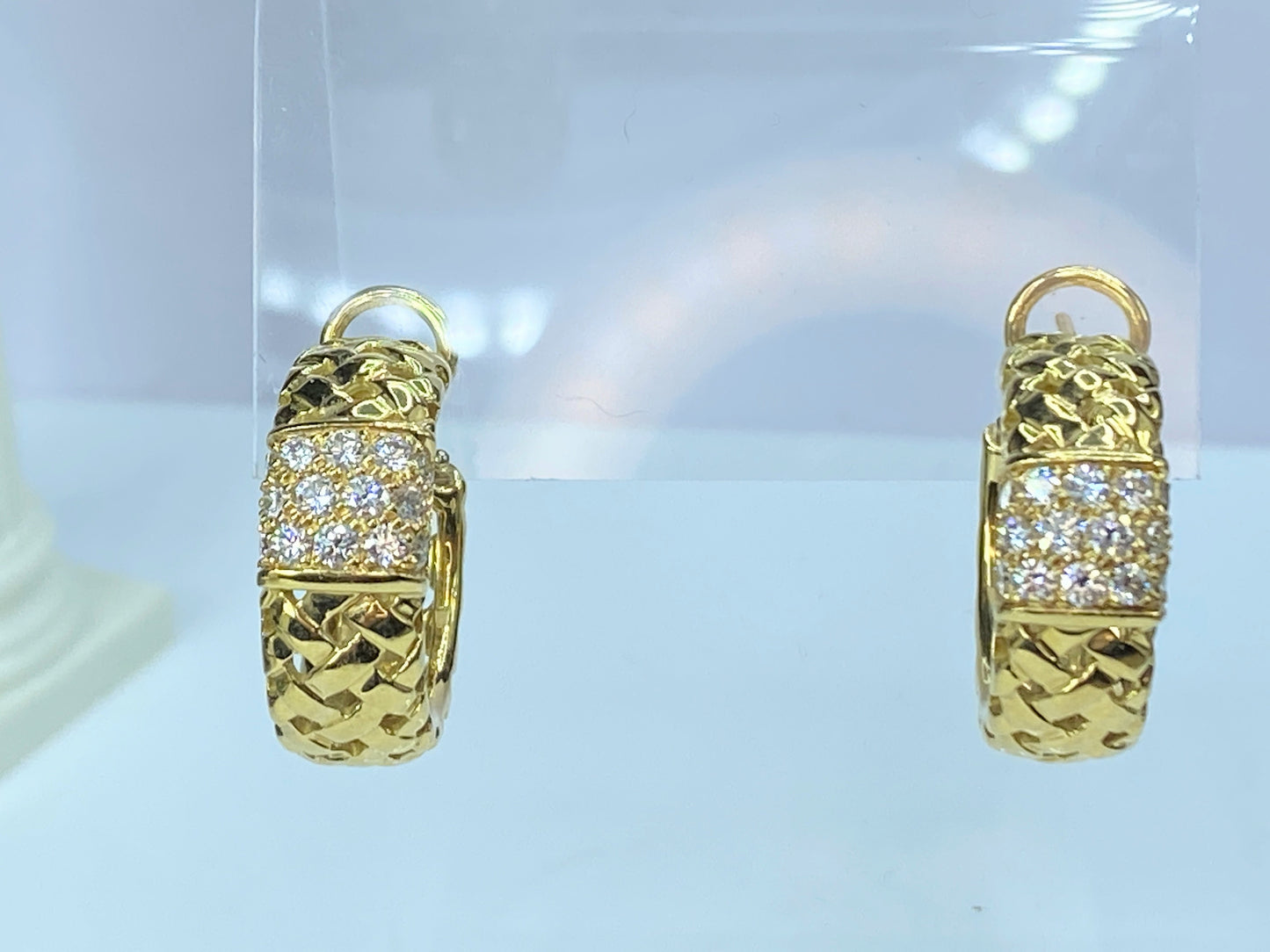 Tiffany & Co 18K gold Woven Vannerie Diamond hoop earrings