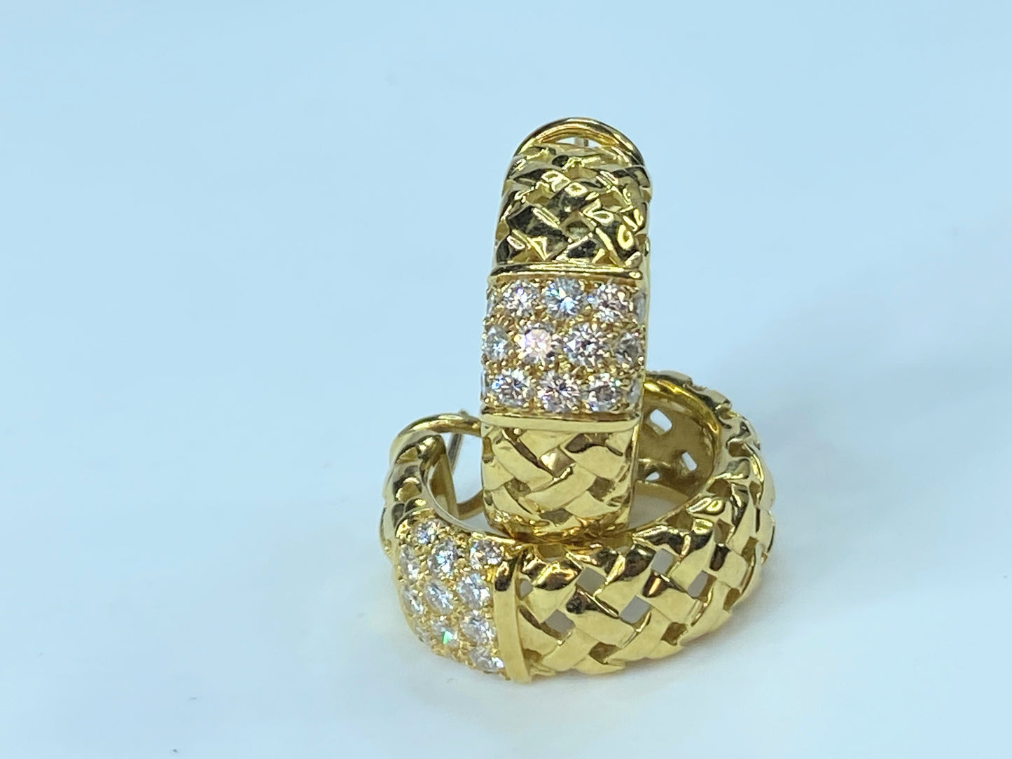 Tiffany & Co 18K gold Woven Vannerie Diamond hoop earrings