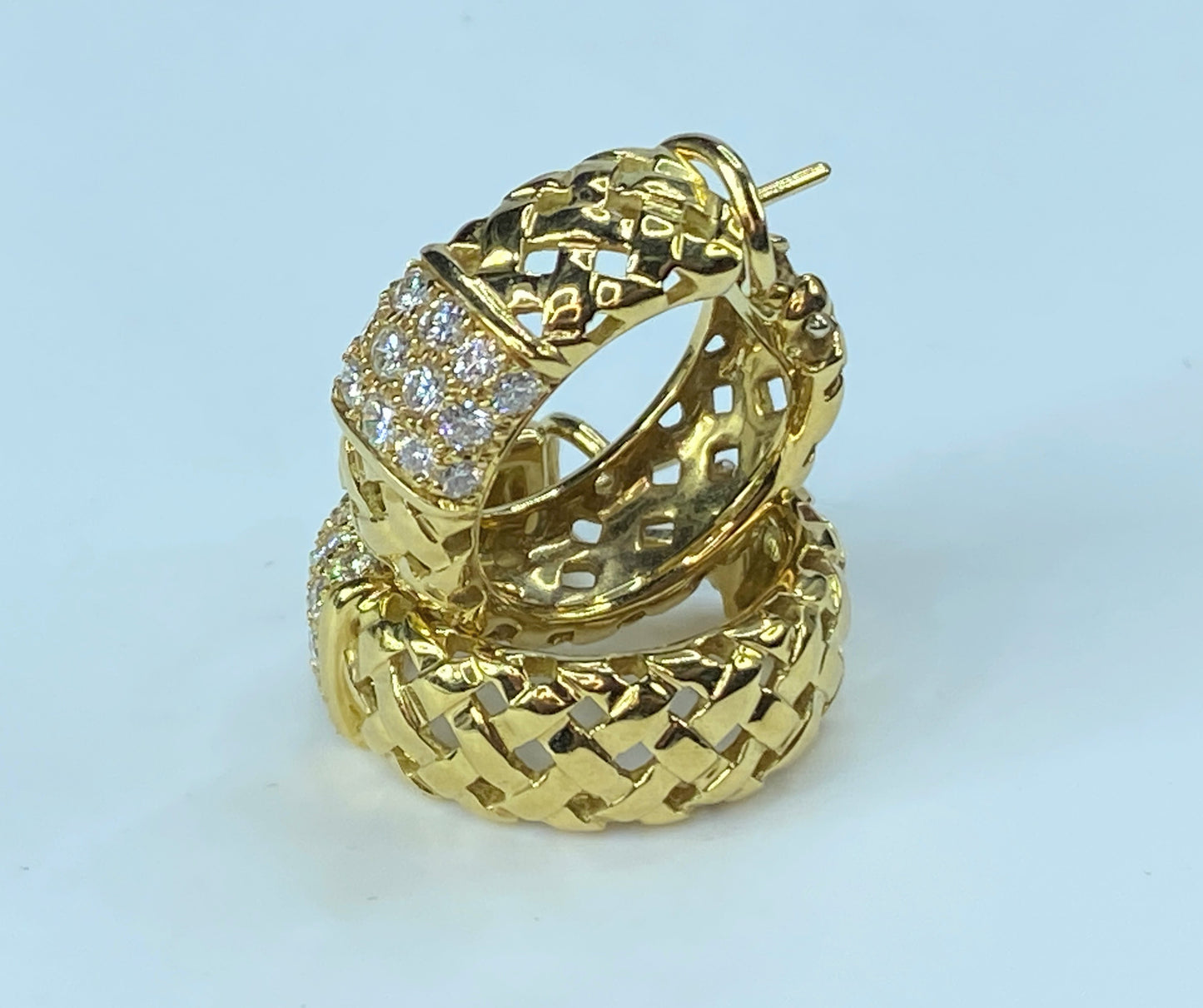Tiffany & Co 18K gold Woven Vannerie Diamond hoop earrings