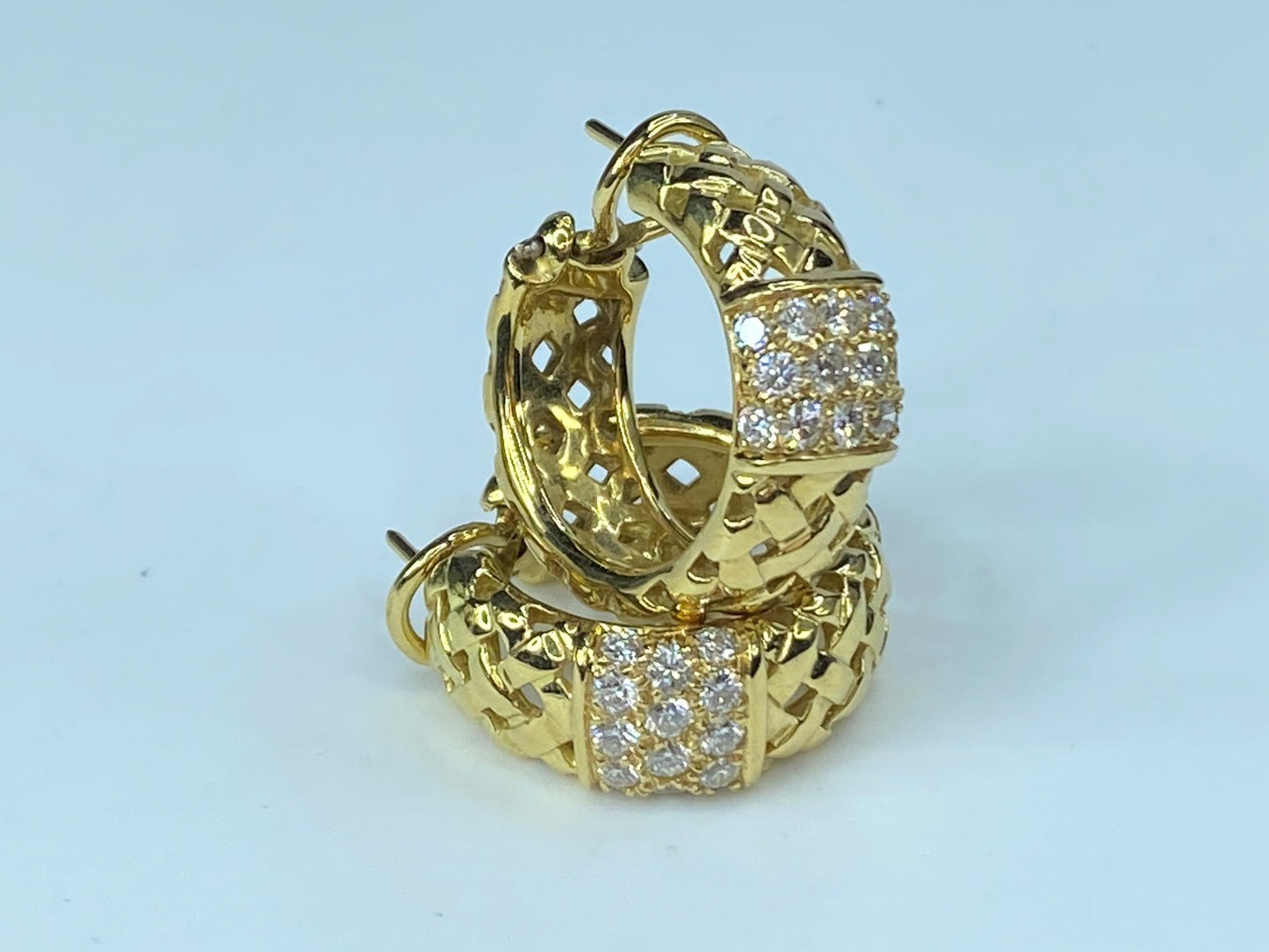 Tiffany & Co 18K gold Woven Vannerie Diamond hoop earrings
