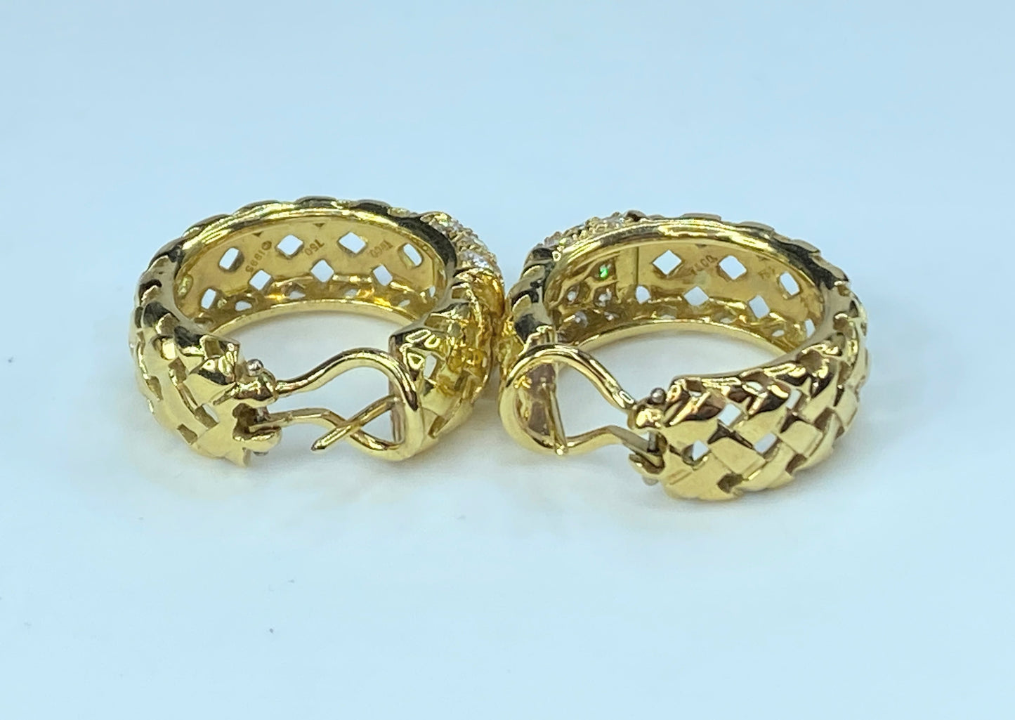 Tiffany & Co 18K gold Woven Vannerie Diamond hoop earrings