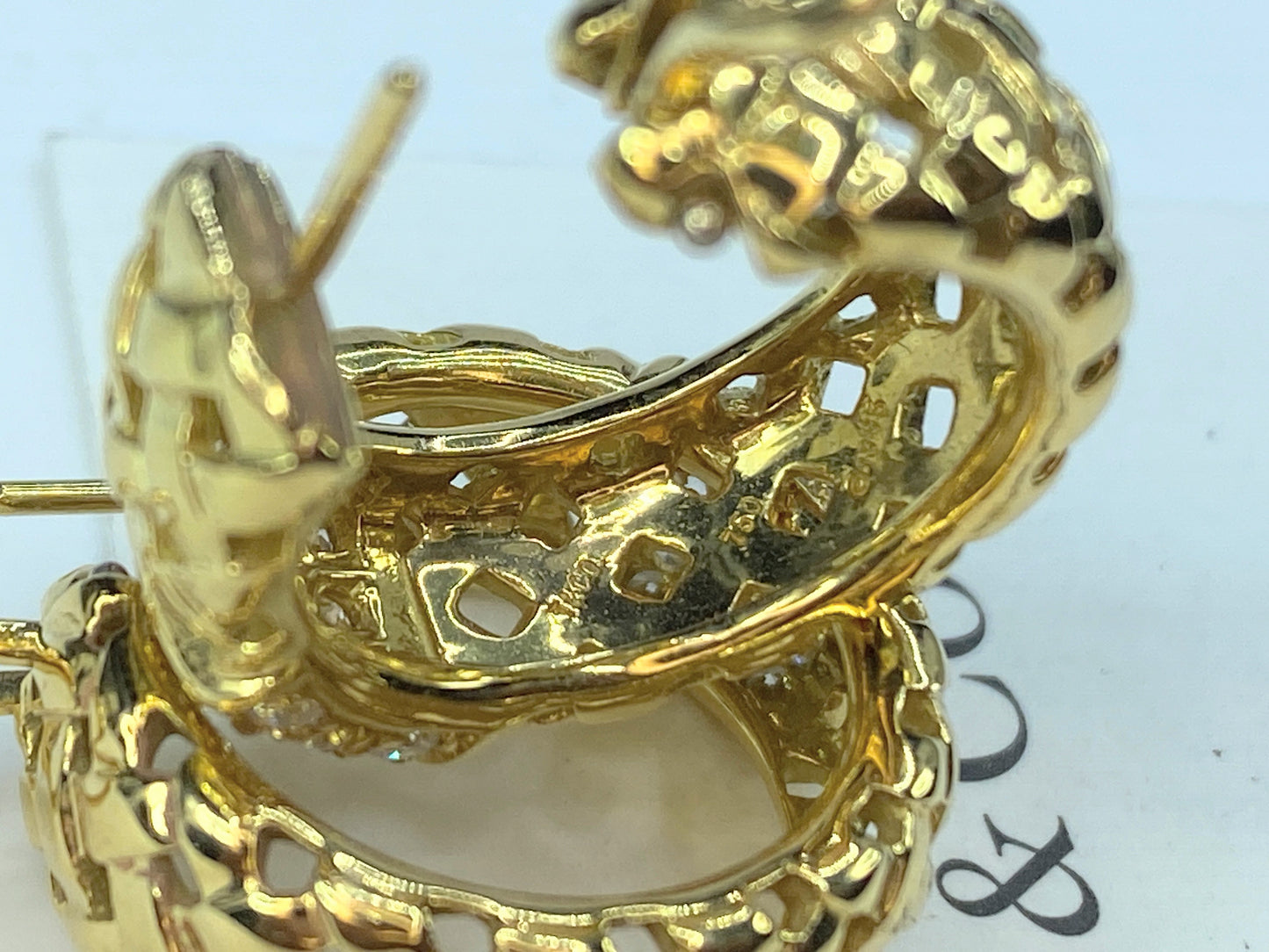 Tiffany & Co 18K gold Woven Vannerie Diamond hoop earrings