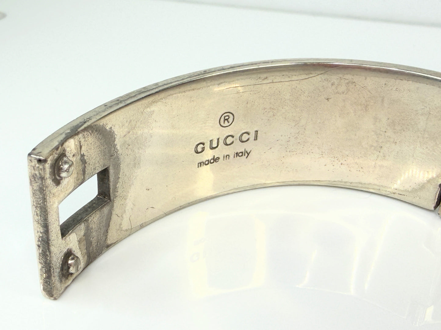 Vintage Gucci Wide Sterling Silver Hinged Cuff Bracelet Italy JR1486