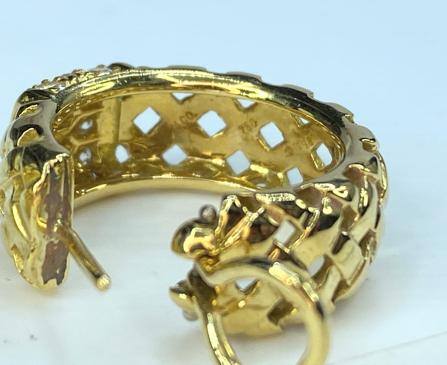 Tiffany & Co 18K gold Woven Vannerie Diamond hoop earrings