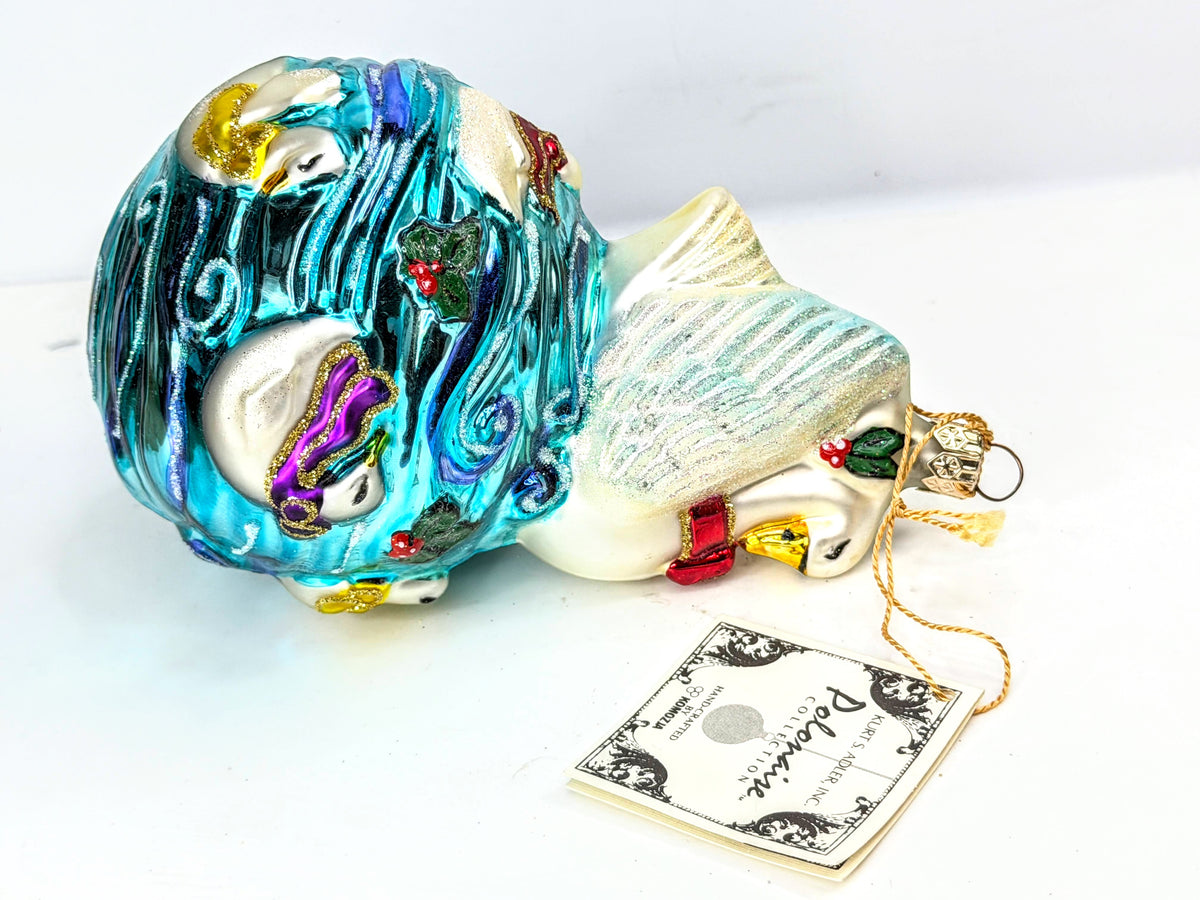Kurt Adler Polonaise Vintage Swan Lake Glass Ornament Swans Org Box XN131