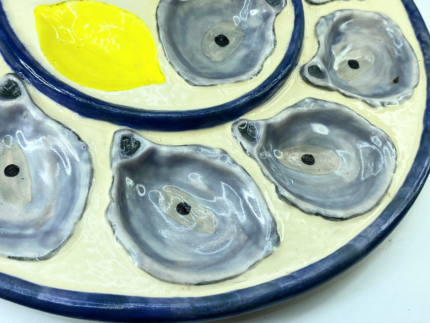 X-Large French Majolica Oyster St Clement Lavender Yellow Serving Platter A413