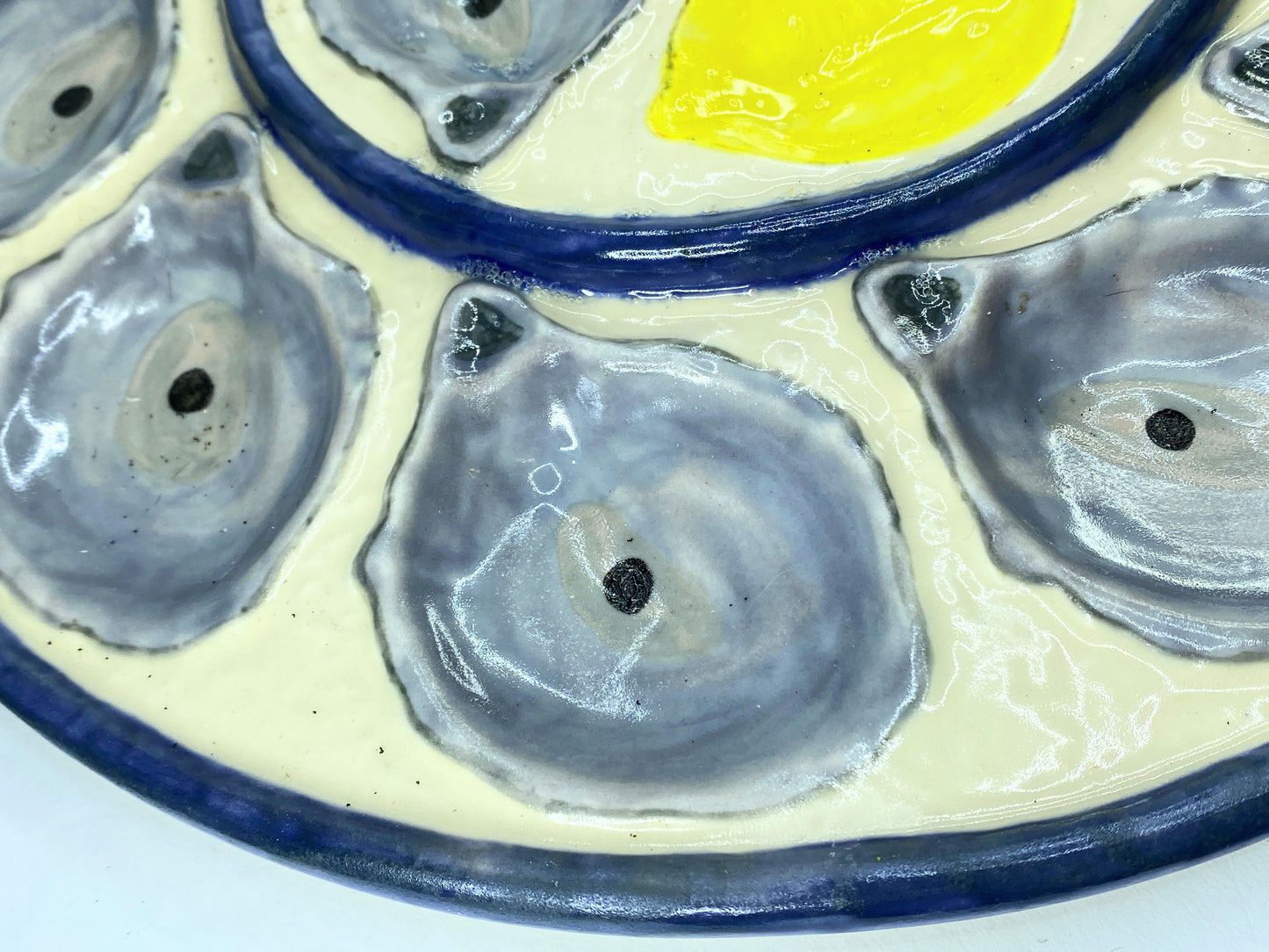 X-Large French Majolica Oyster St Clement Lavender Yellow Serving Platter A413