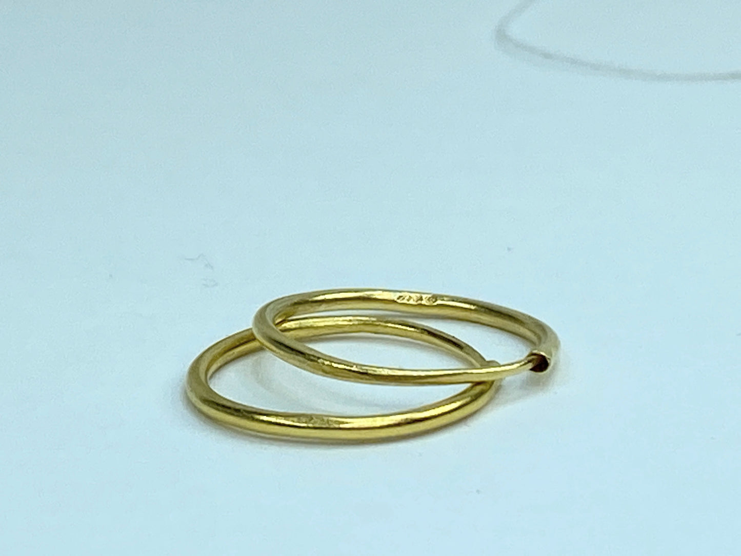Handmade 24K yellow gold Hoop dangle earrings 18mm x 1.5mm JR949