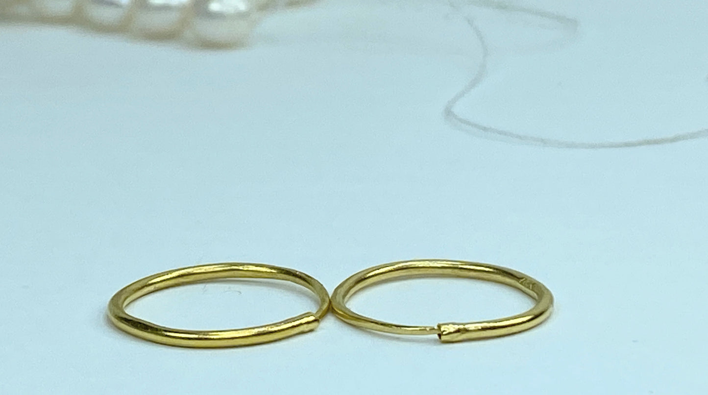 Handmade 24K yellow gold Hoop dangle earrings 20mmx 1.5mm JR948