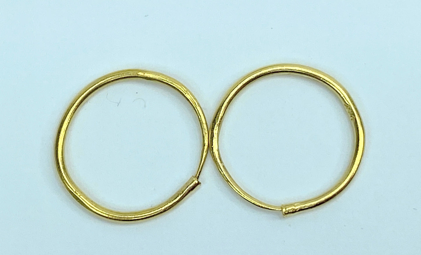 Handmade 24K yellow gold Hoop dangle earrings 18mm x 1.5mm JR949