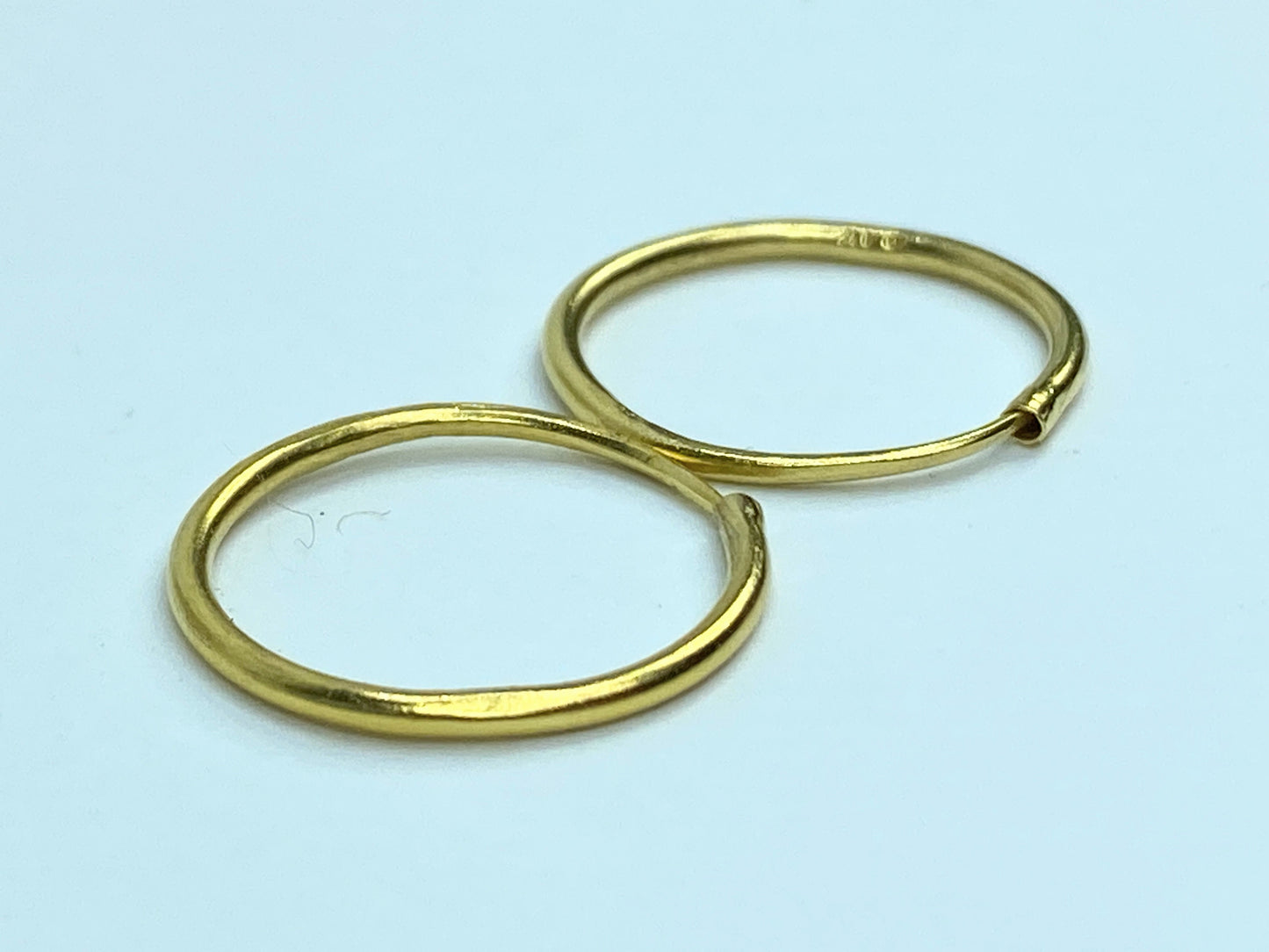 Handmade 24K yellow gold Hoop dangle earrings 20mmx 1.5mm JR948
