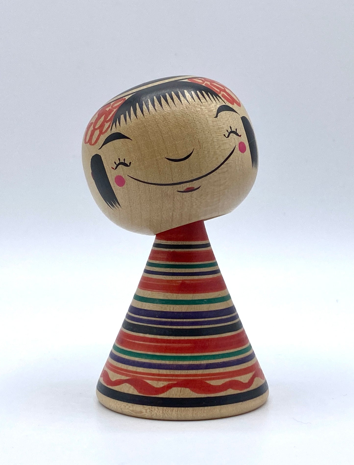 Japanese Kawaii Kokeshi Kunitoshi Abe "Hohoemi-gaeshi" Smile-Back & node KA029