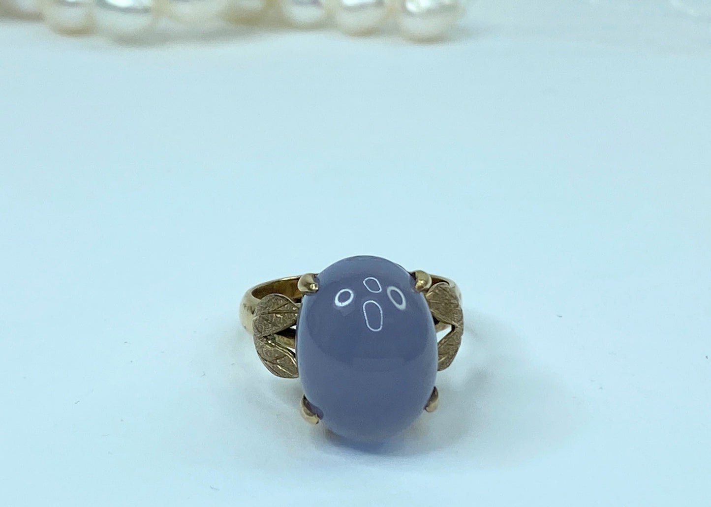 Art Nouveau 10K yellow gold Iolite cabochon statement ring sz 8 7.9gm JR951