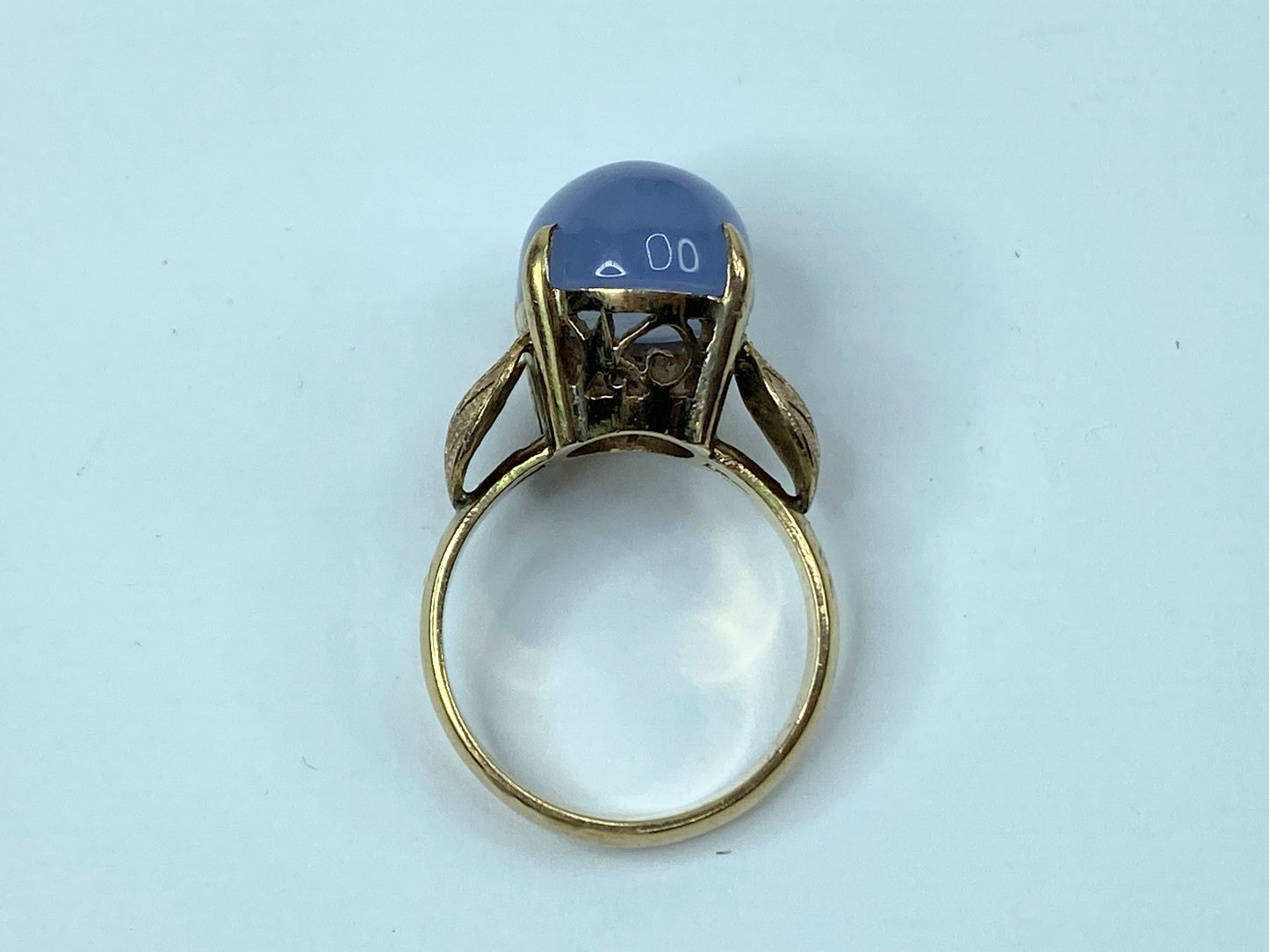 Art Nouveau 10K yellow gold Iolite cabochon statement ring sz 8 7.9gm JR951