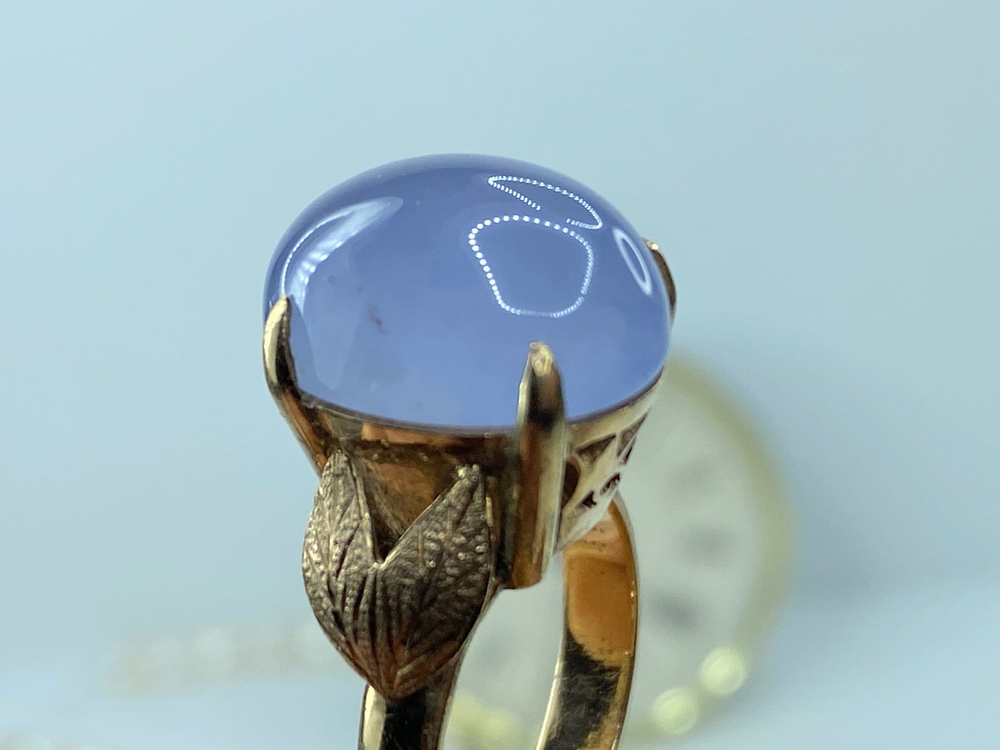 Art Nouveau 10K yellow gold Iolite cabochon statement ring sz 8 7.9gm JR951