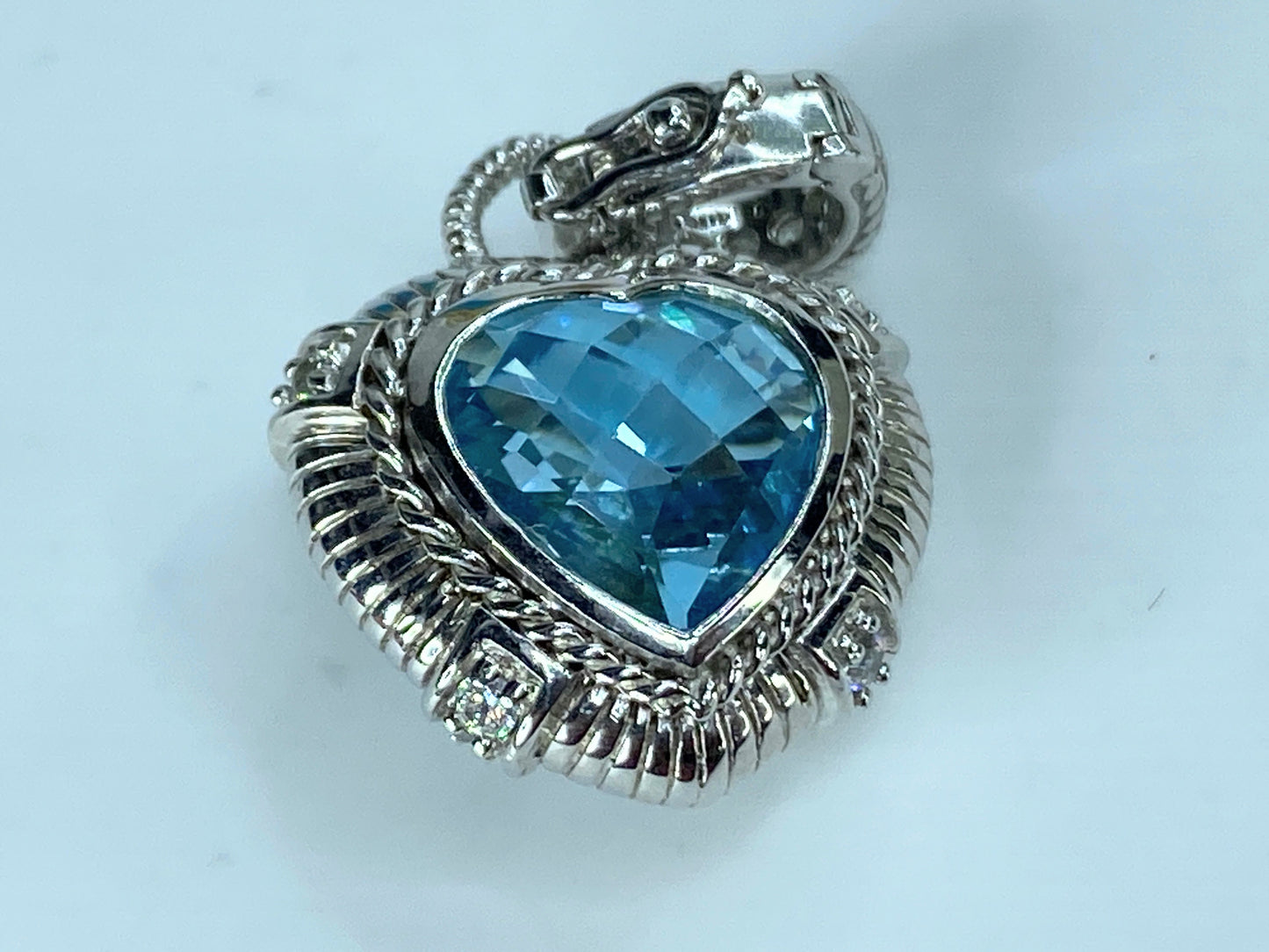 Judith Ripka Sterling Silver Blue Topaz & CZ Heart Pendant Enhancer 9.6g JR398