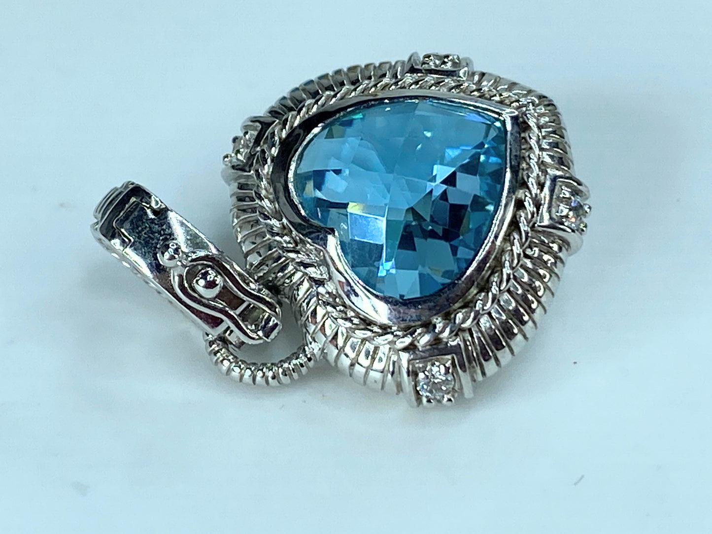 Judith Ripka Sterling Silver Blue Topaz & CZ Heart Pendant Enhancer 9.6g JR398