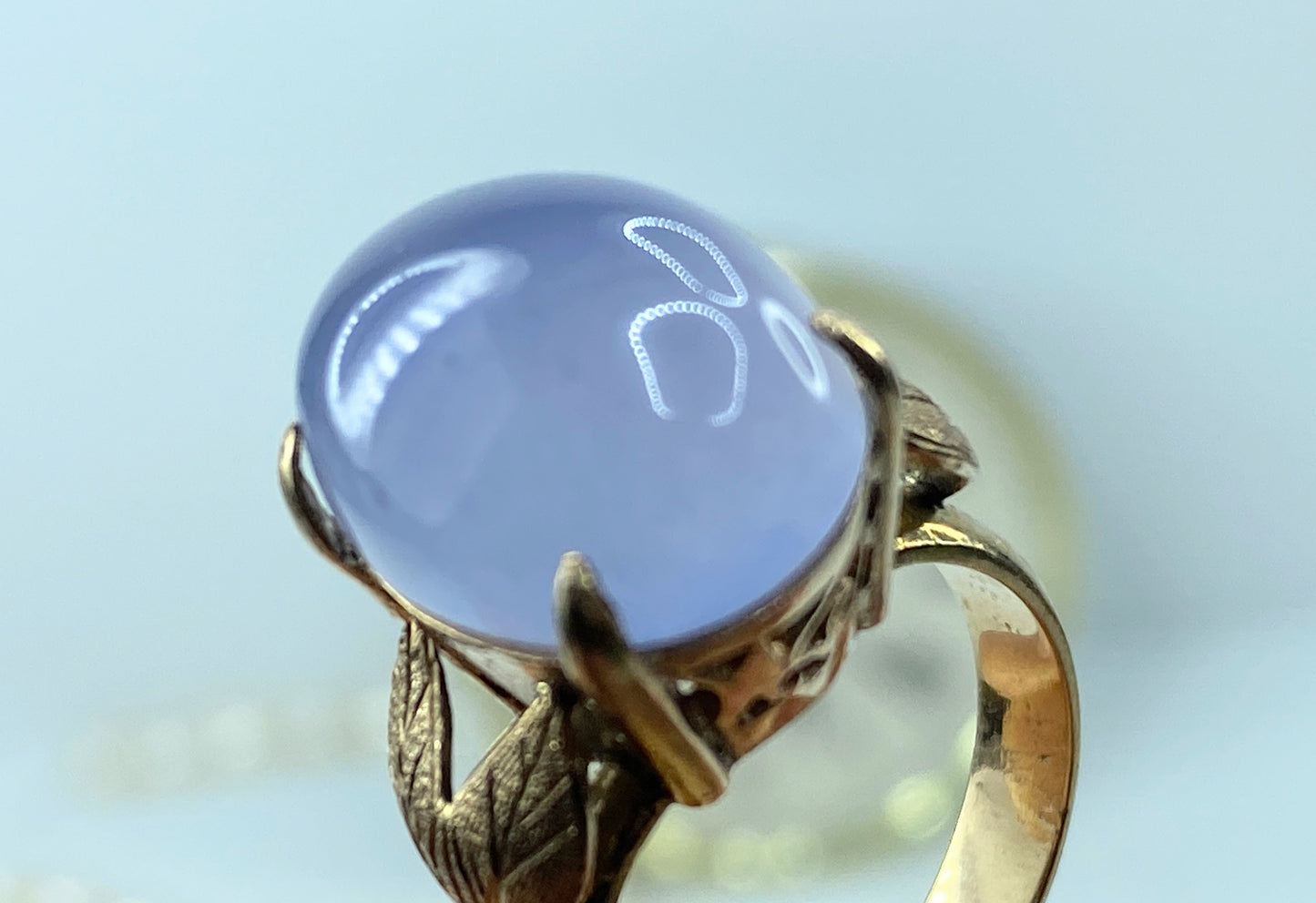 Art Nouveau 10K yellow gold Iolite cabochon statement ring sz 8 7.9gm JR951