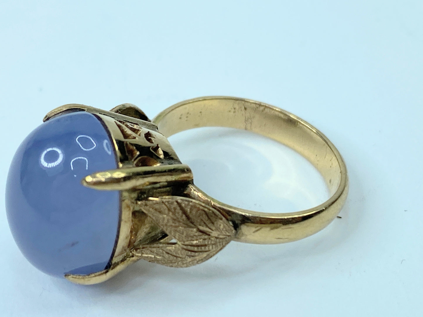 Art Nouveau 10K yellow gold Iolite cabochon statement ring sz 8 7.9gm JR951