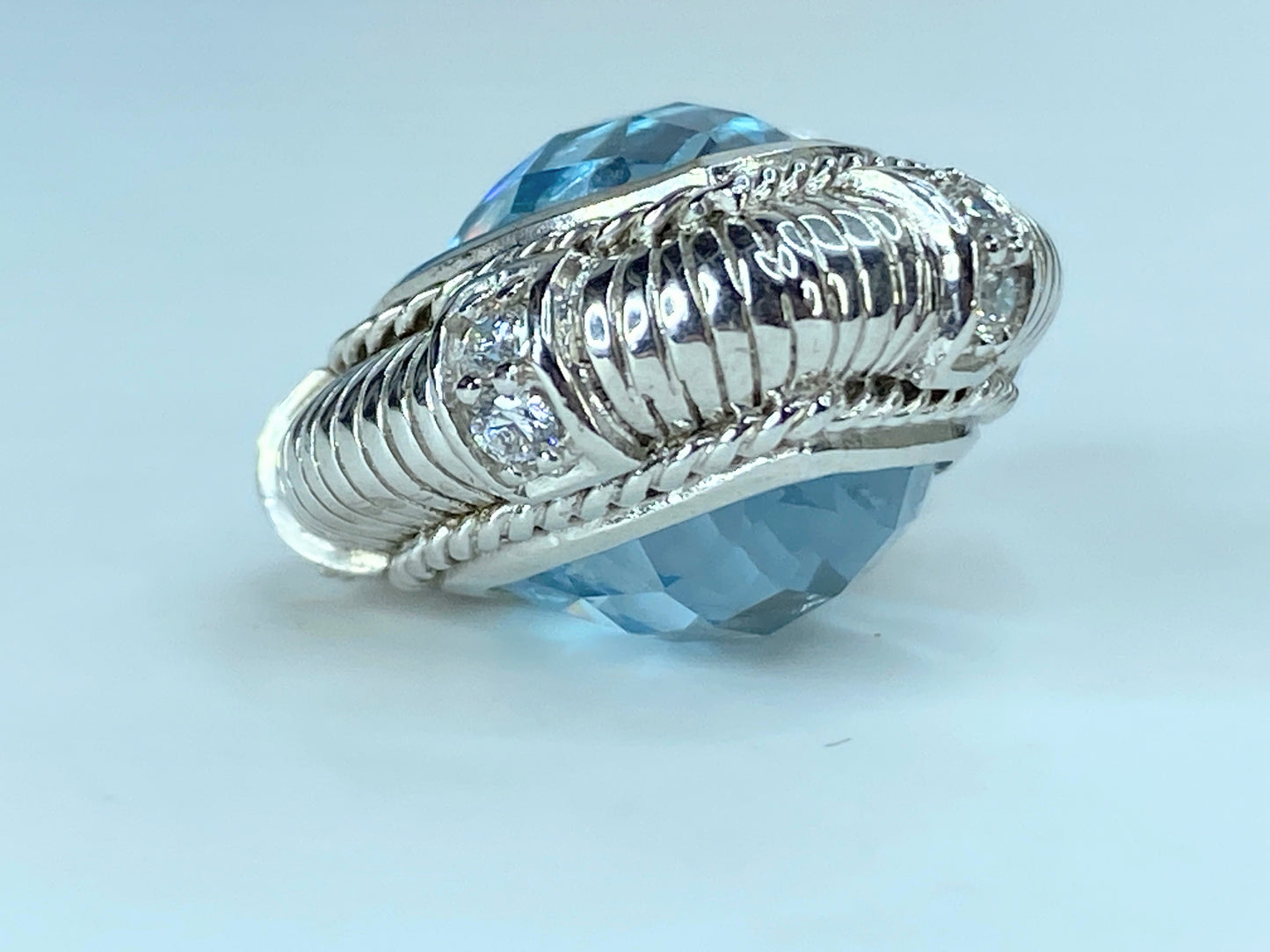 Judith Ripka Sterling Silver Blue Topaz & CZ Heart Pendant Enhancer 9.6g JR398