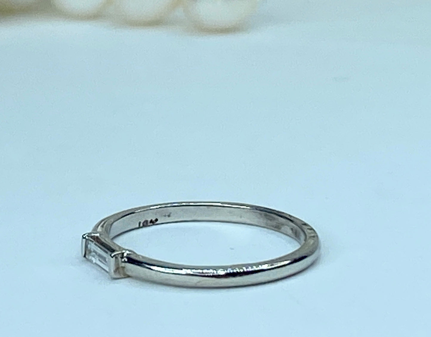 18K white gold 0.19ct natural straight baguette diamond stackable ring s7 JR954