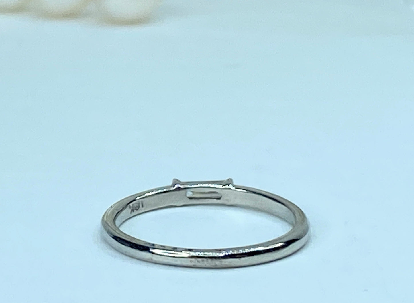 18K white gold 0.19ct natural straight baguette diamond stackable ring s7 JR954