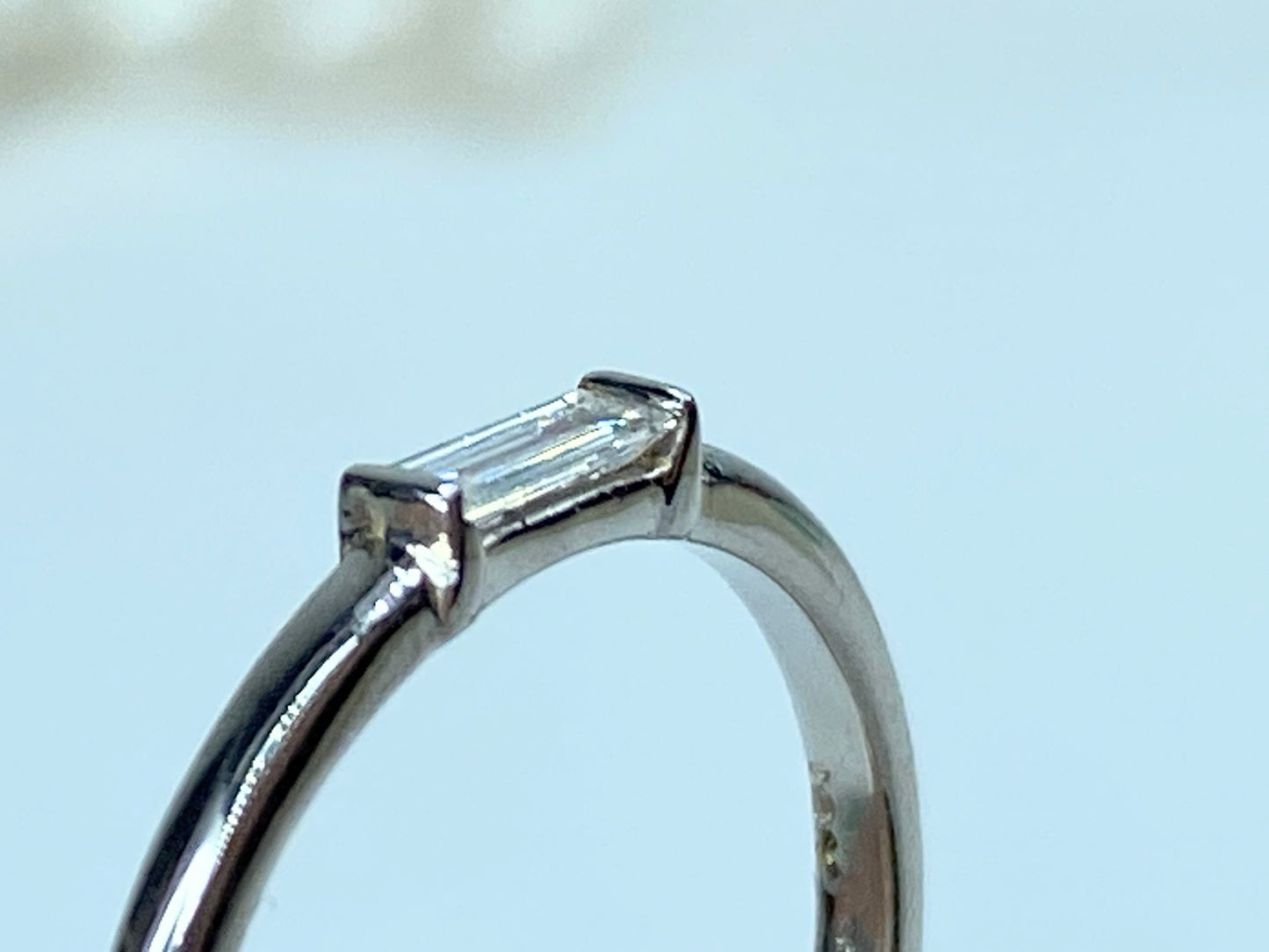 18K white gold 0.19ct natural straight baguette diamond stackable ring s7 JR954
