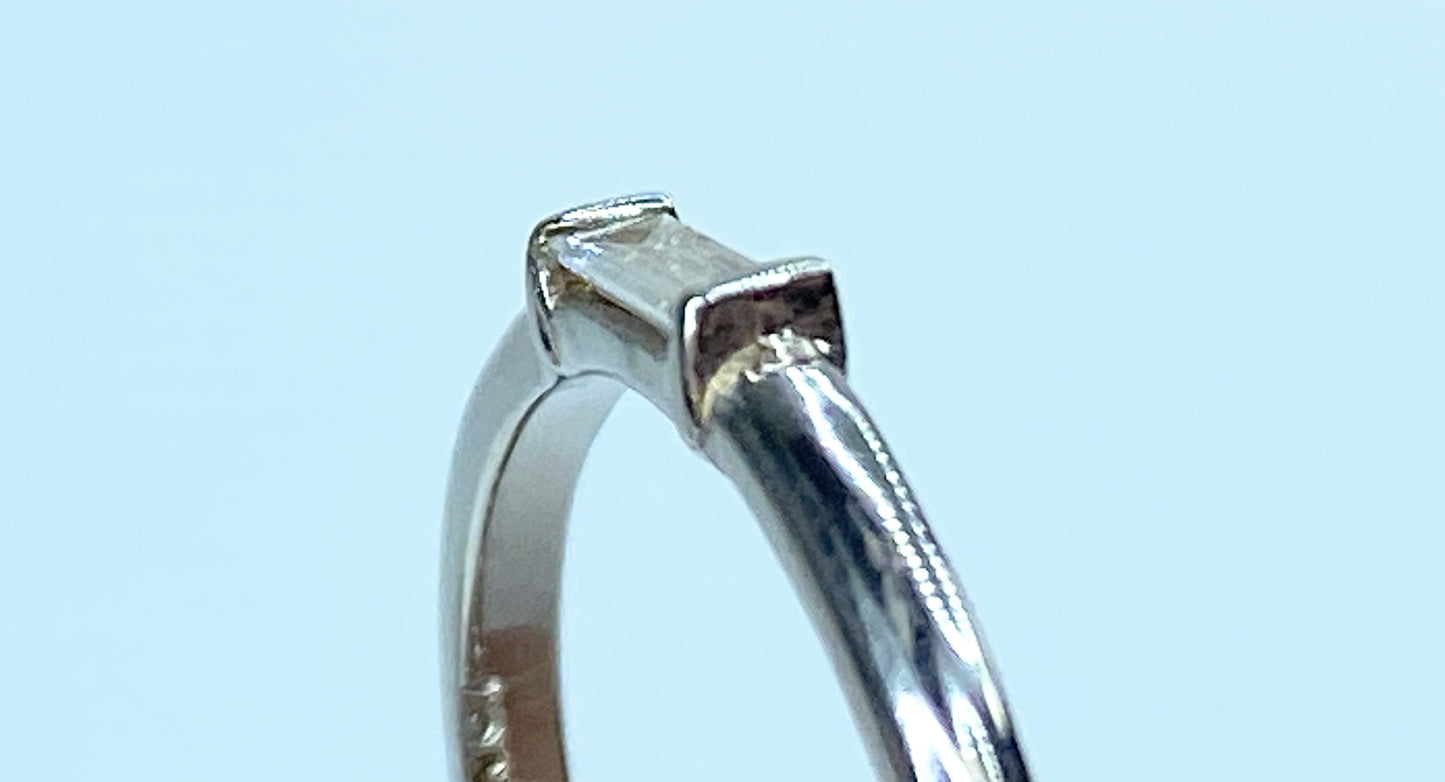 18K white gold 0.19ct natural straight baguette diamond stackable ring s7 JR954